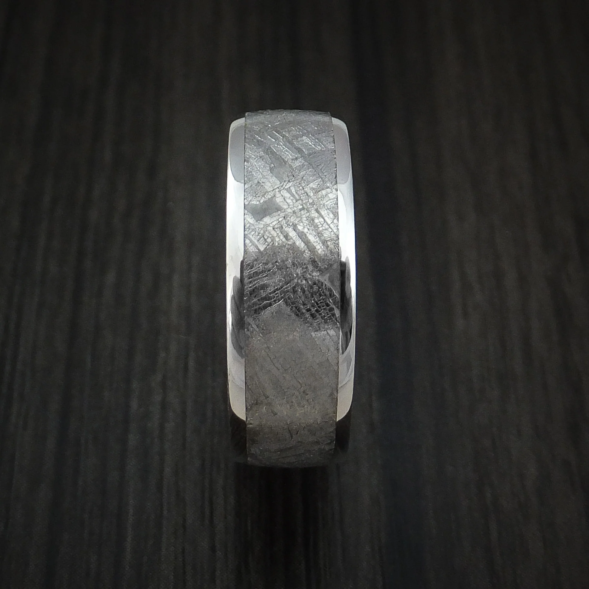 Cobalt Chrome Men's Ring with Gibeon Meteorite Inlay and Anodized Titanium Sleeve Custom Made - Image 3