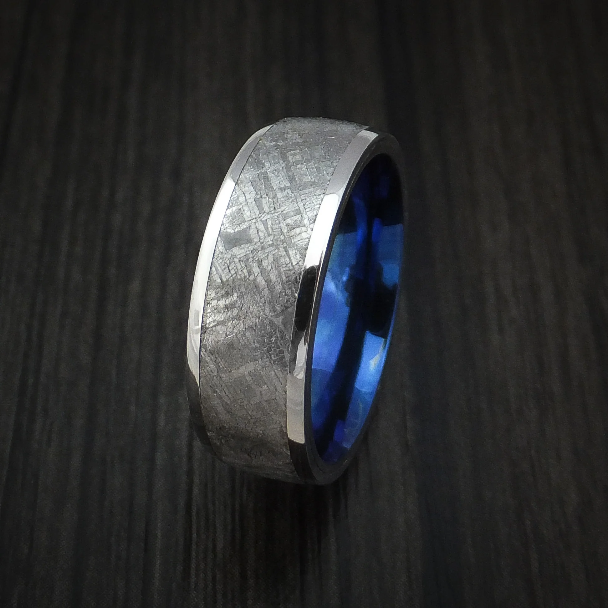 Cobalt Chrome Men's Ring with Gibeon Meteorite Inlay and Anodized Titanium Sleeve Custom Made - Image 4