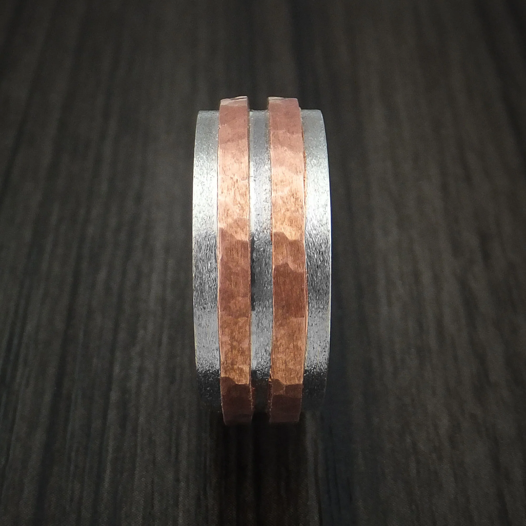 Cobalt Chrome Men's Ring with Raised Hammered Copper Inlays Custom Made Band - Image 3