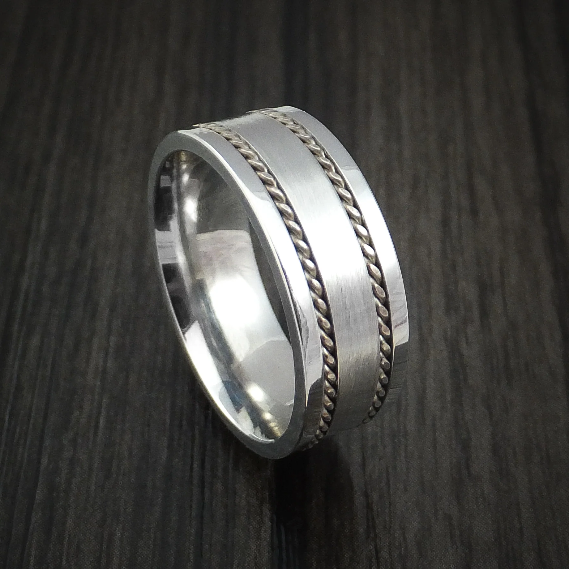 Cobalt Chrome Men's Ring with Twisted Sterling Silver Inlays Custom Made Band
