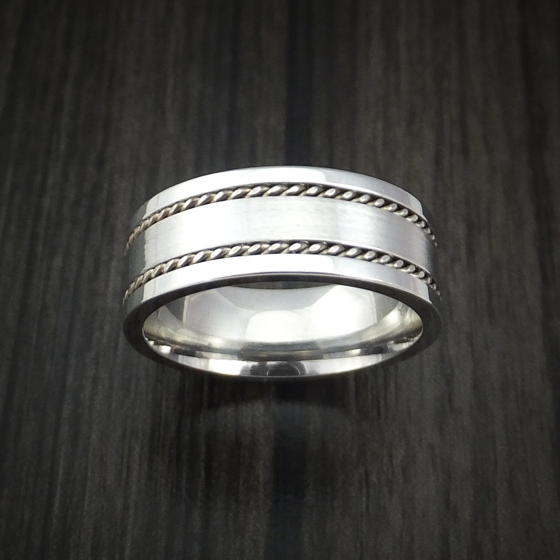 Cobalt Chrome Men's Ring with Twisted Sterling Silver Inlays Custom Made Band - Image 2