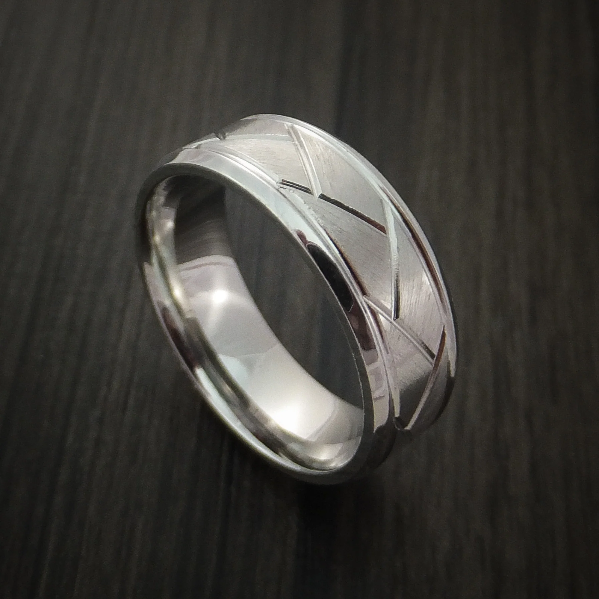 Cobalt Chrome Satin and Polish Weave Men's Ring Custom Made