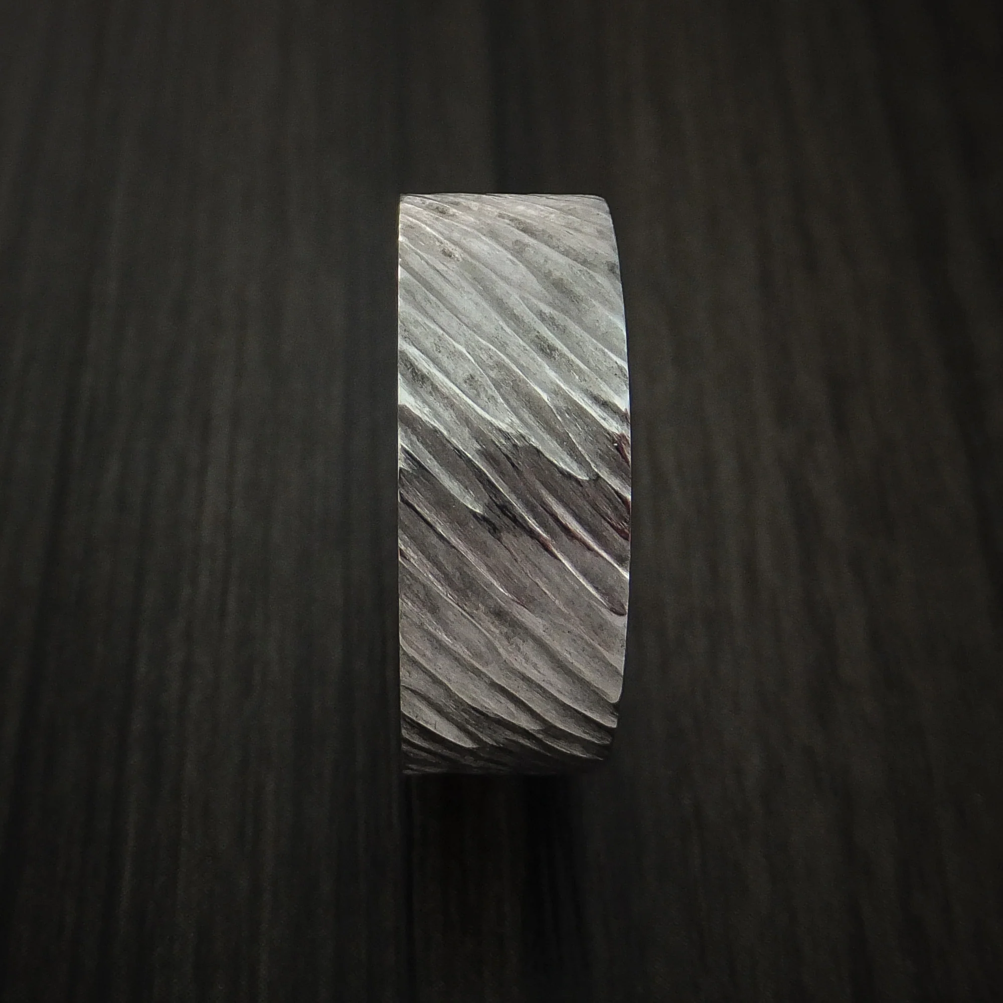 Cobalt Chrome Tree Bark Band Unique Texture Men's Ring - Image 3