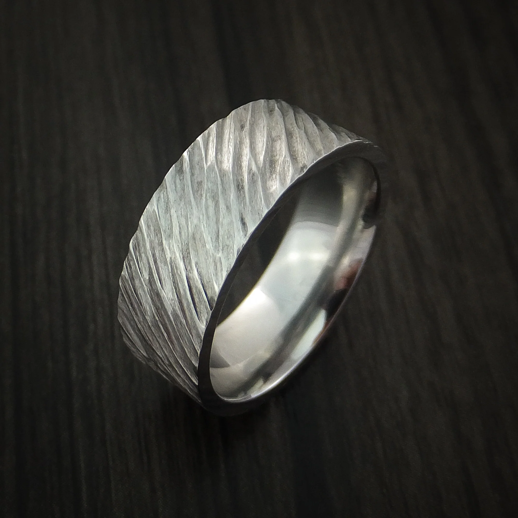 Cobalt Chrome Tree Bark Band Unique Texture Men's Ring - Image 4