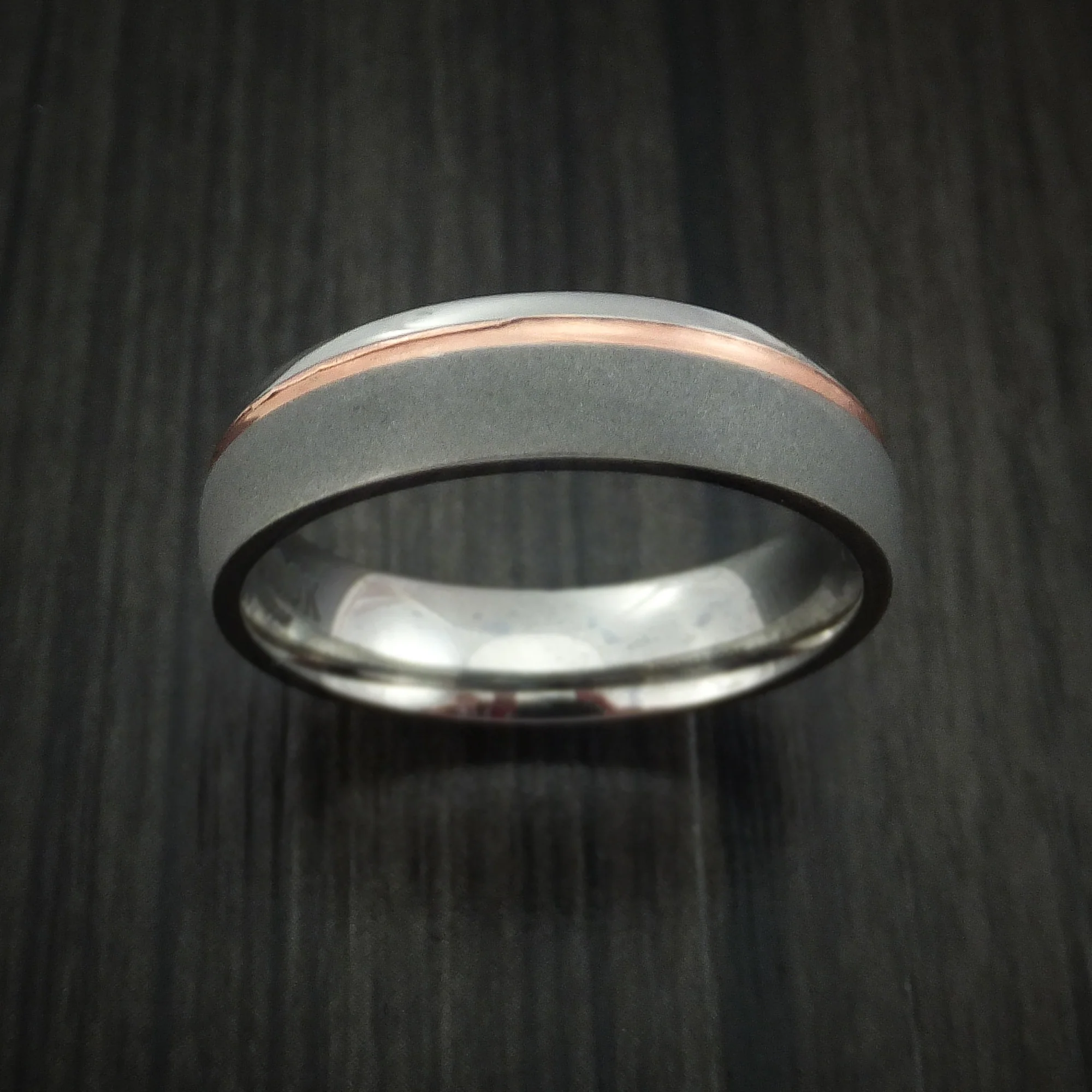 Copper Inlay and Titanium Men's Ring Custom Made Band - Image 2