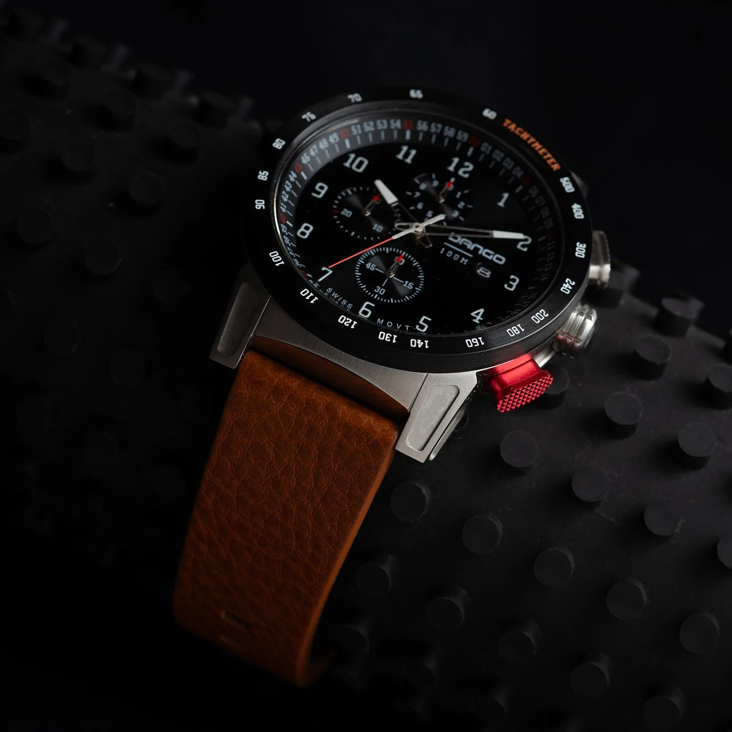 CR-01 - CHRONO WATCH WITH ITALIAN LEATHER STRAP - WHISKEY BROWN - Image 9