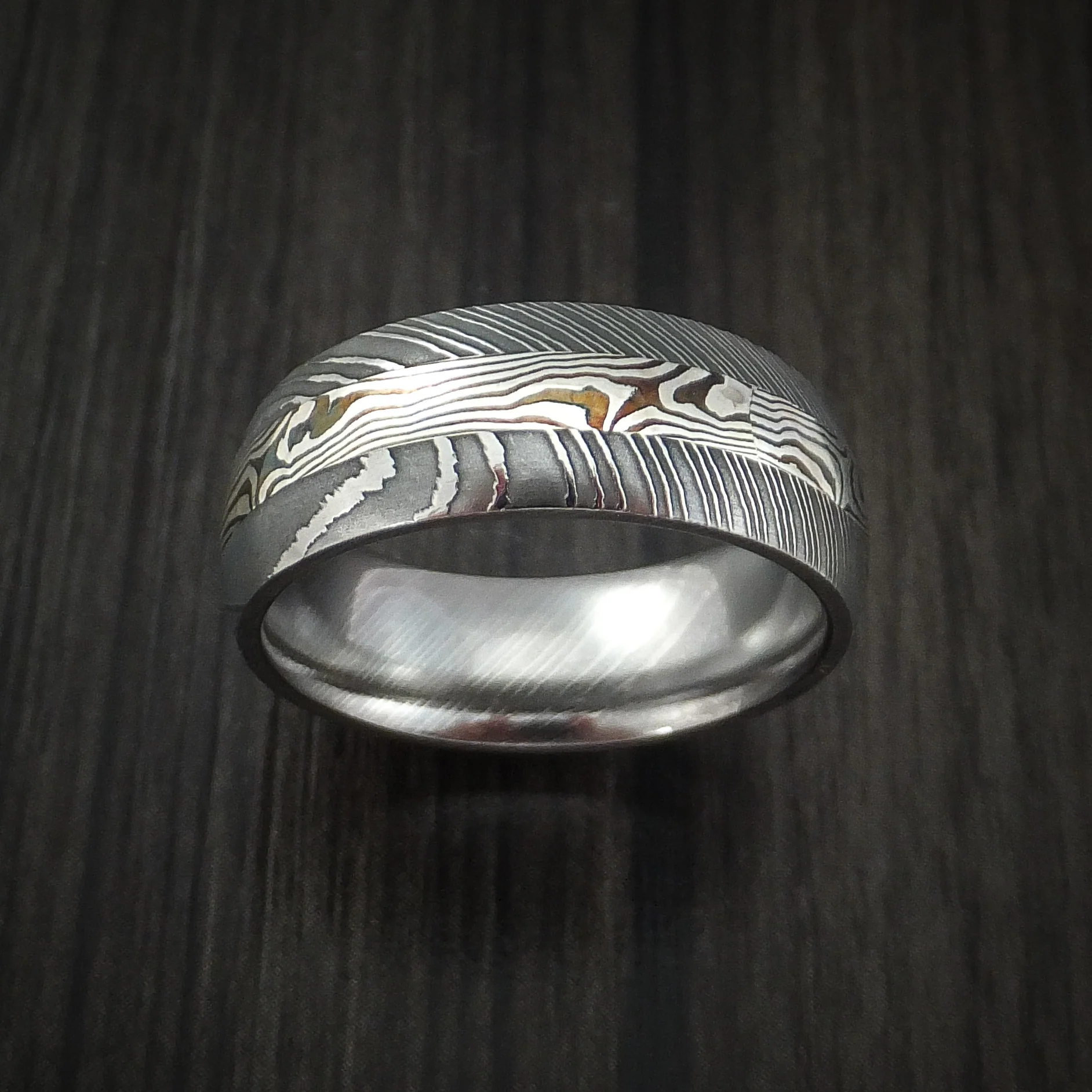 Damascus and Silver Mokume Gane Men's Ring Custom Made - Image 2