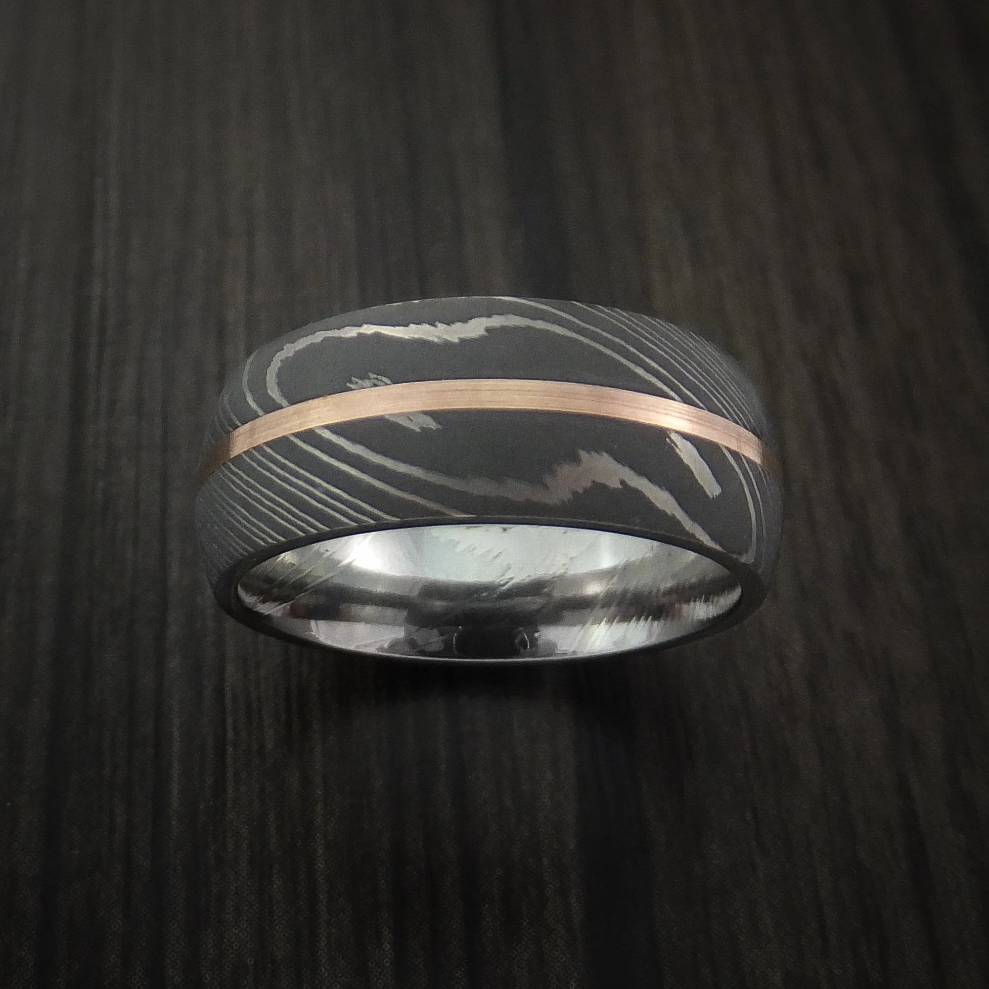 Damascus Steel 14K Rose Gold Men's Ring Wedding Band Custom Made - Image 2