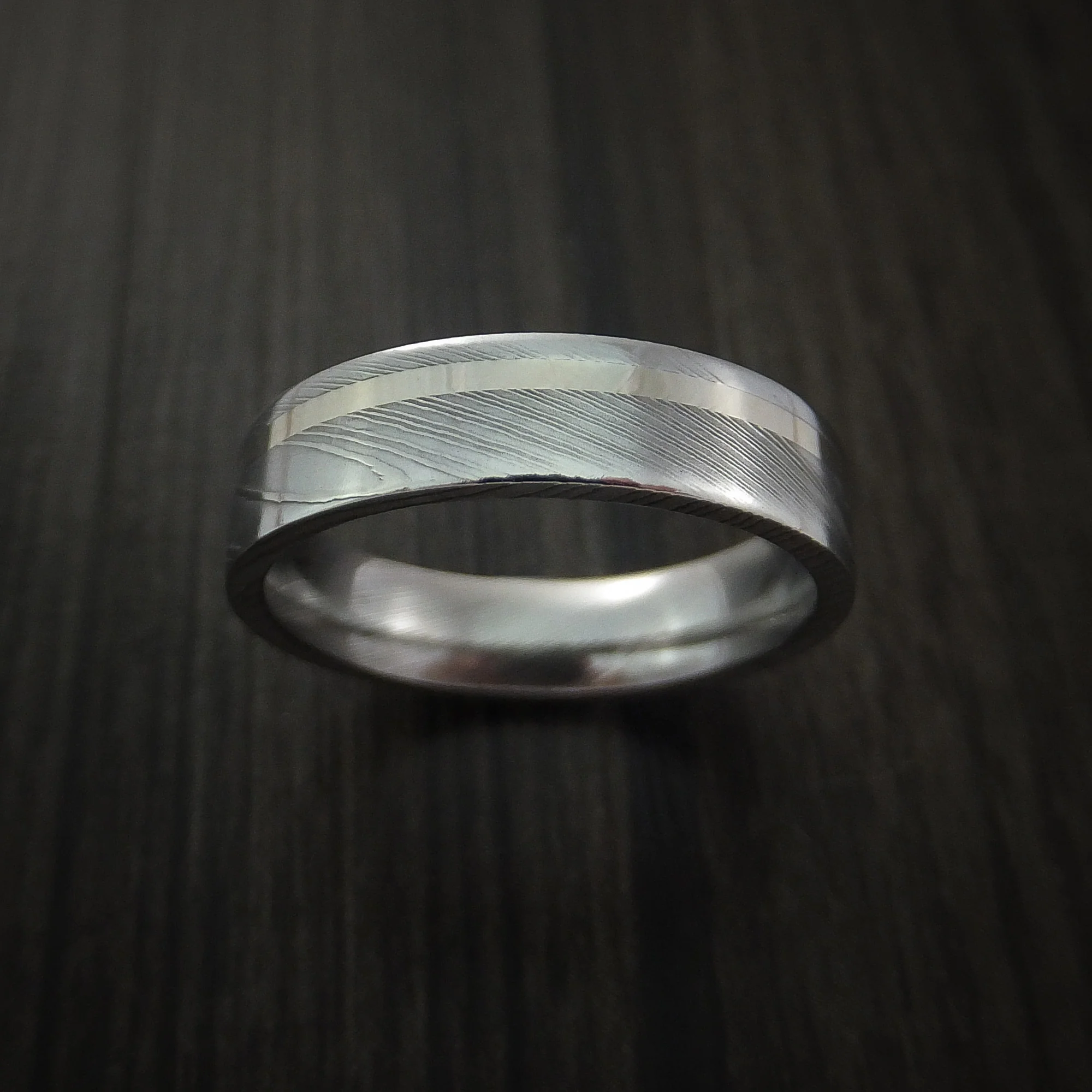 Damascus Steel 14K White Gold Men's Ring Wedding Band - Image 2