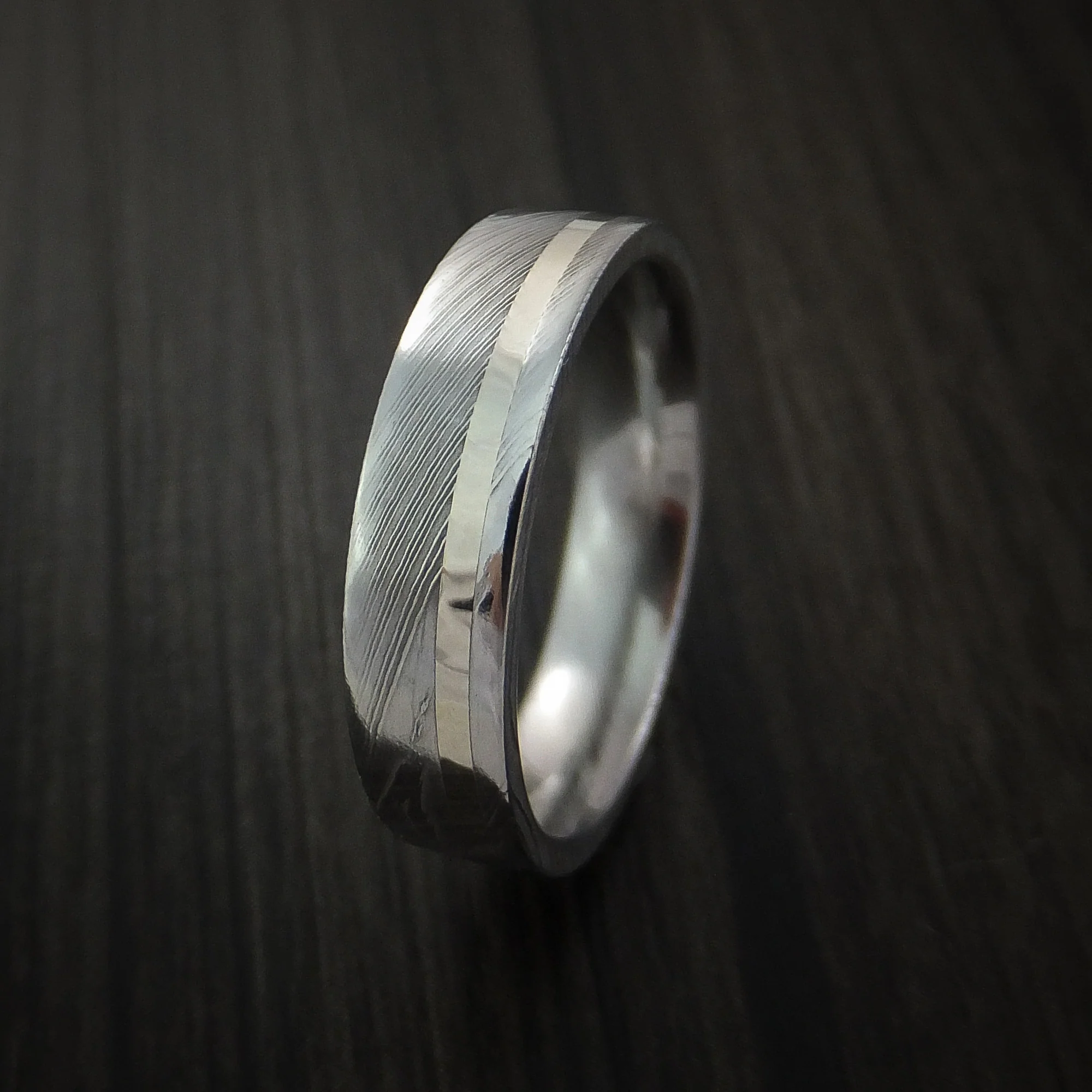 Damascus Steel 14K White Gold Men's Ring Wedding Band - Image 3