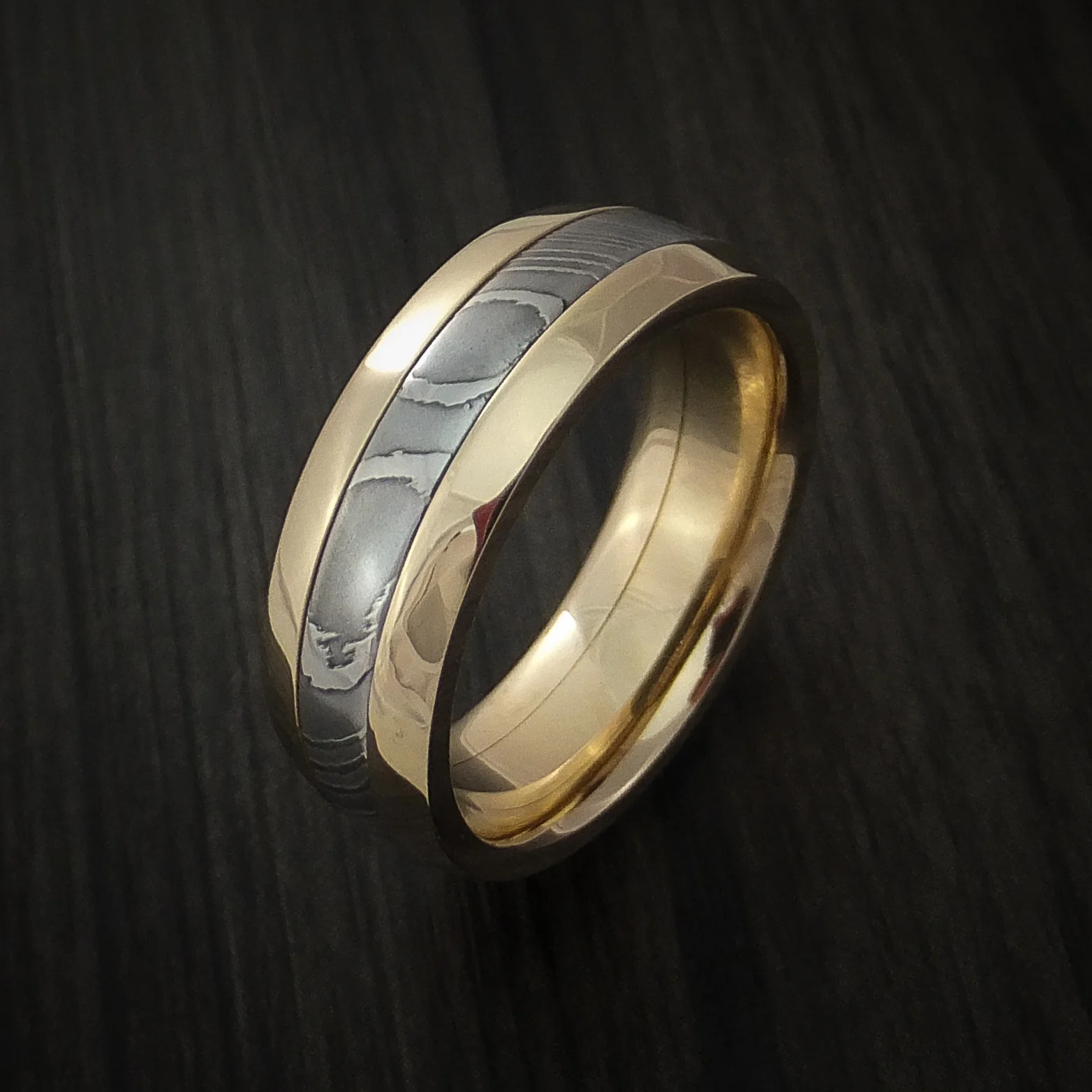 Damascus Steel 10k Yellow Gold Men's Ring Wedding Band Custom Made - Image 4