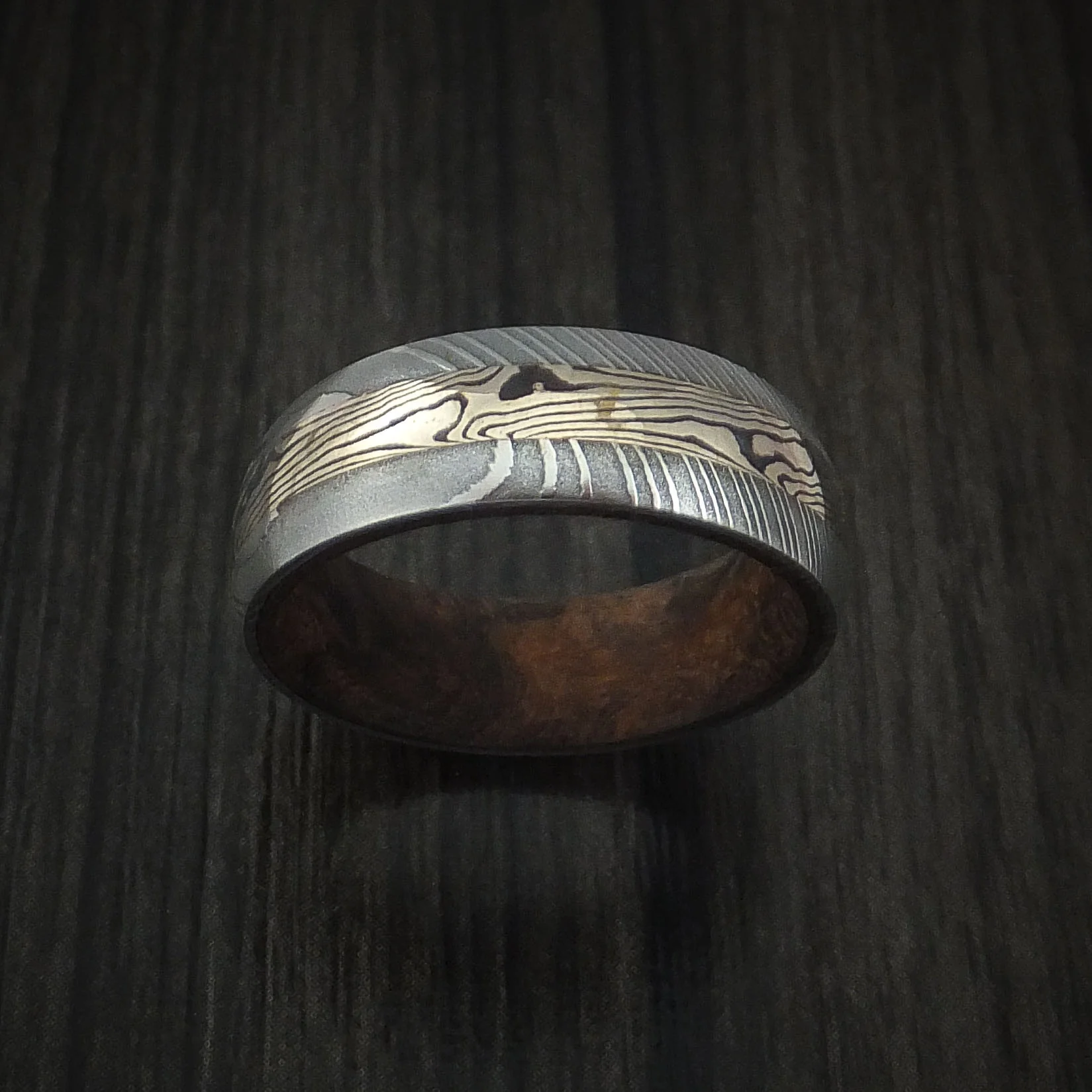 Damascus Steel and 18k Yellow Gold Mokume Shakudo Inlay and Hardwood Sleeve - Image 2