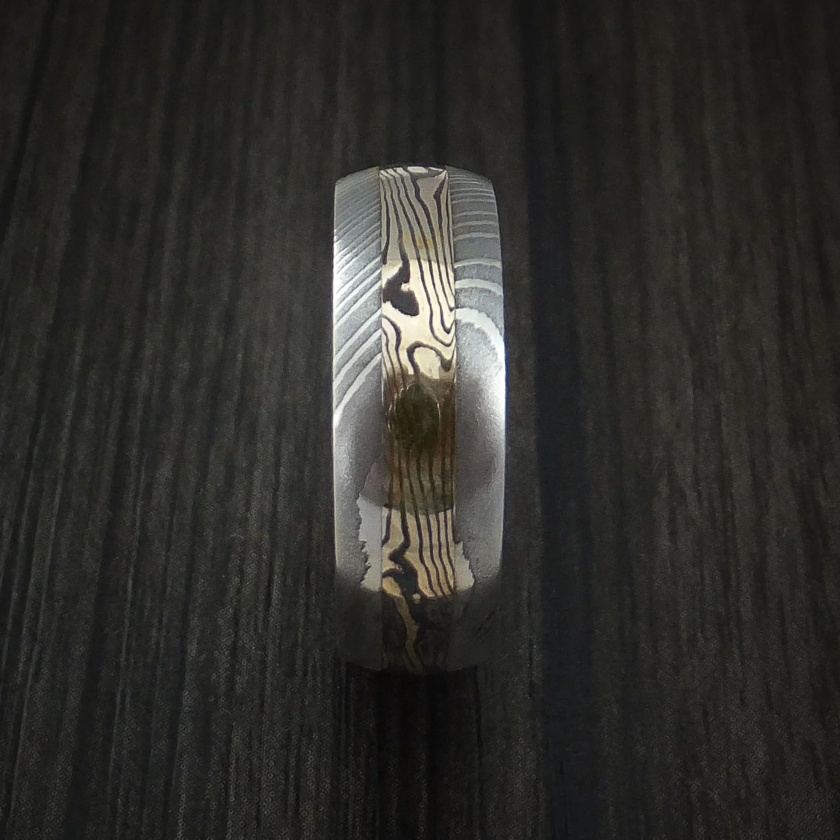 Damascus Steel and 18k Yellow Gold Mokume Shakudo Inlay and Hardwood Sleeve - Image 3