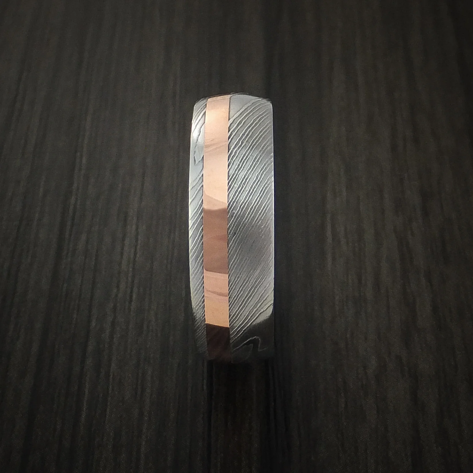 Damascus Steel and Copper Men's Ring Wedding Band Custom Made - Image 4