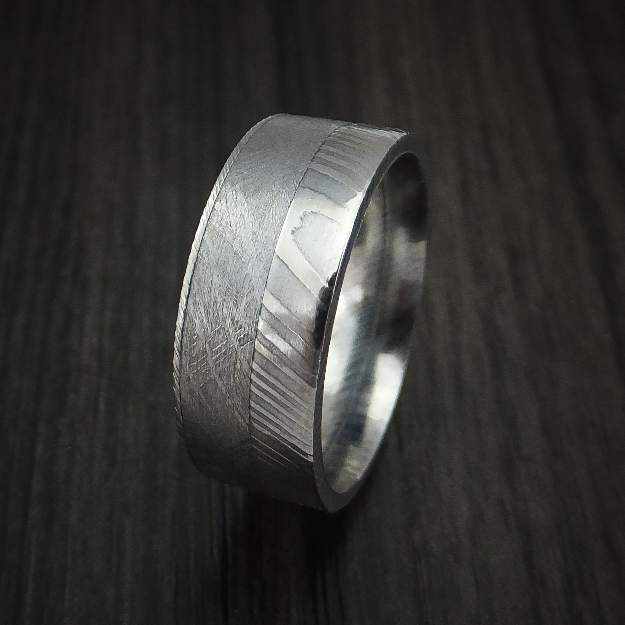 Damascus Steel and Gibeon Meteorite Men's Ring Custom Made Band - Image 4