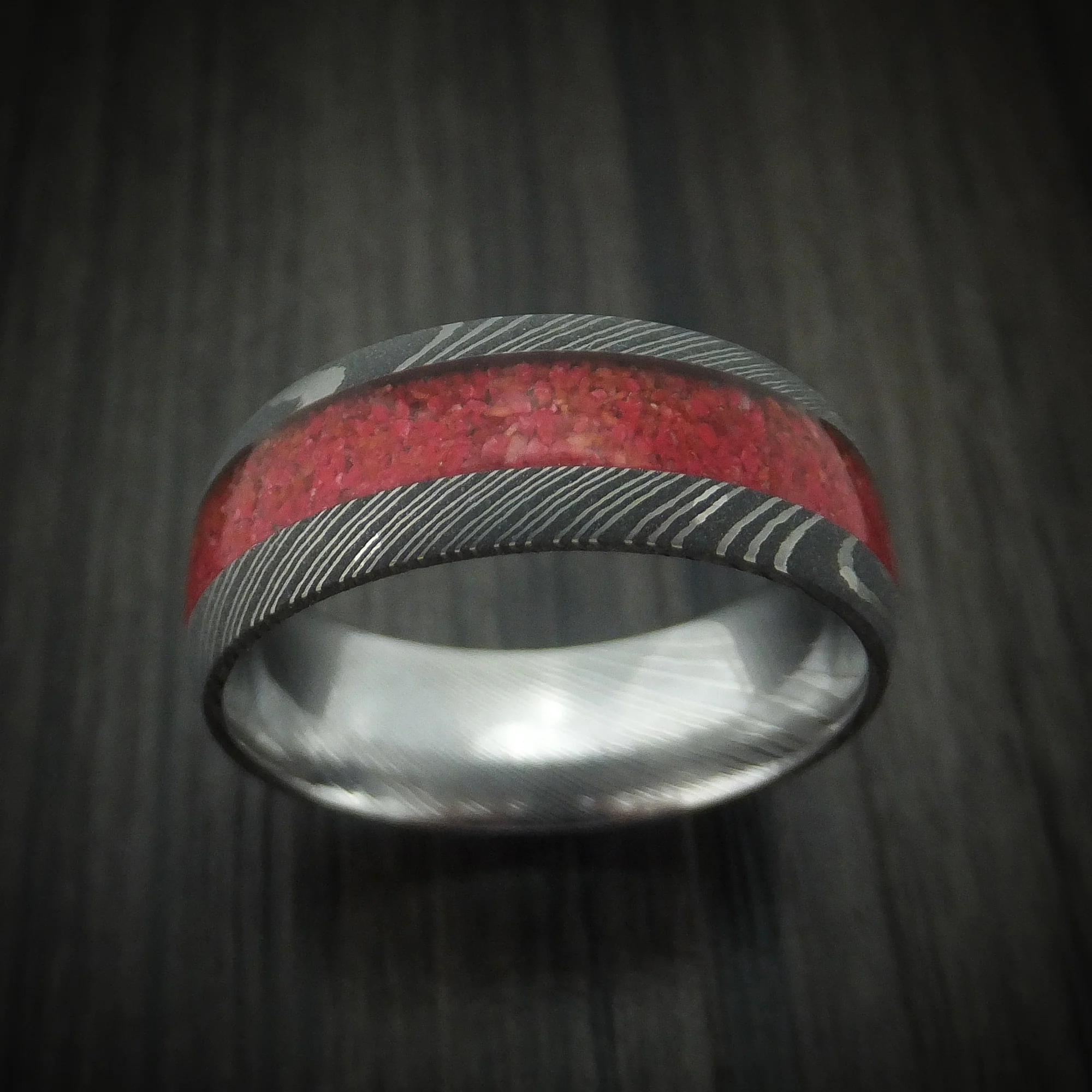 Damascus Steel and Stone Men's Ring Custom Made Band - Image 2