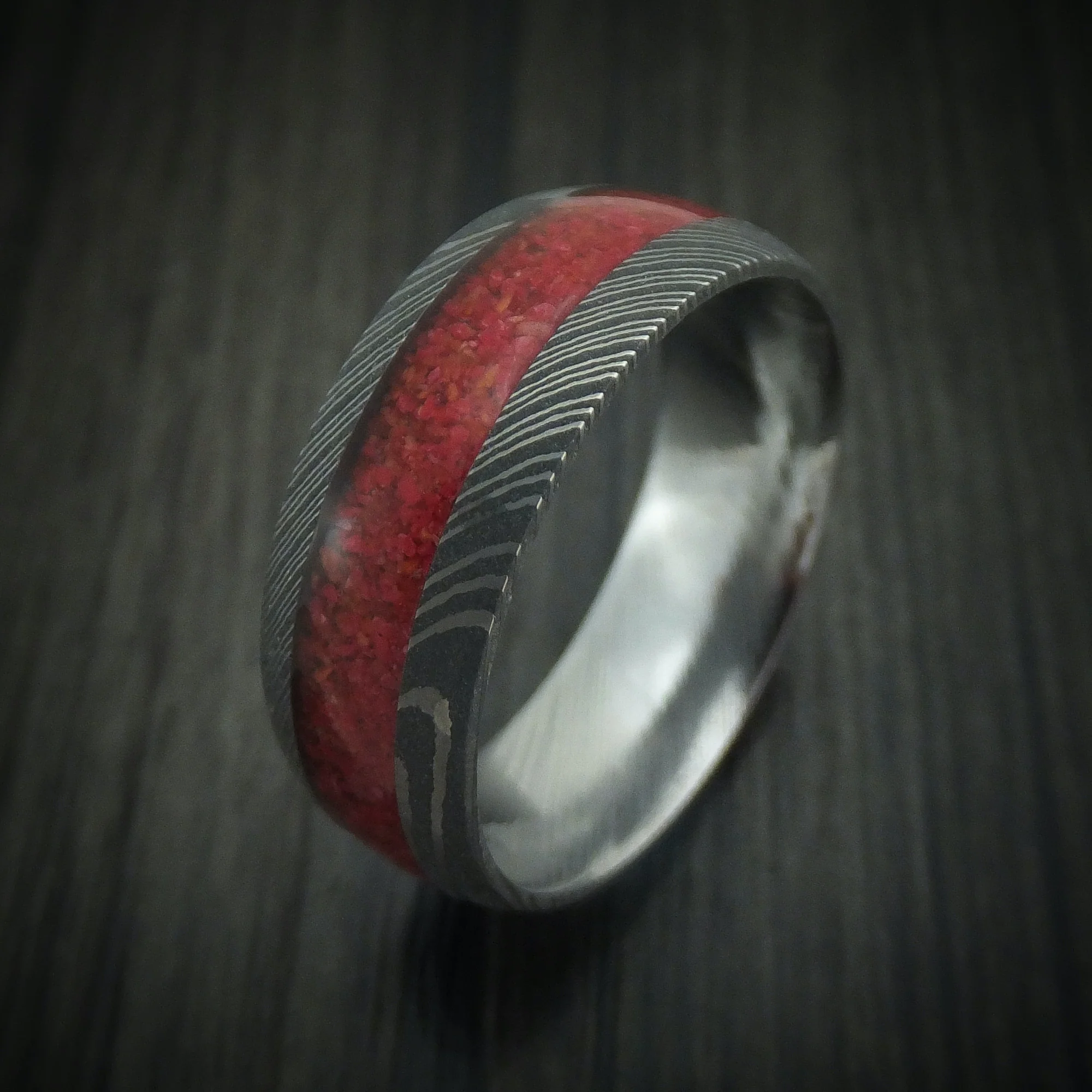 Damascus Steel and Stone Men's Ring Custom Made Band - Image 4