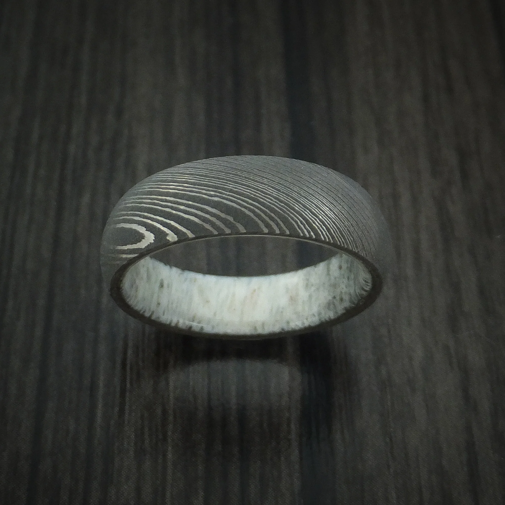 Damascus Steel Men's Band with Antler Sleeve Custom Made - Image 2