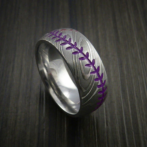 Damascus Steel Baseball Ring with Dull Polish Finish - Image 3