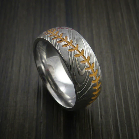 Damascus Steel Baseball Men's Ring with Polish Finish - Image 5