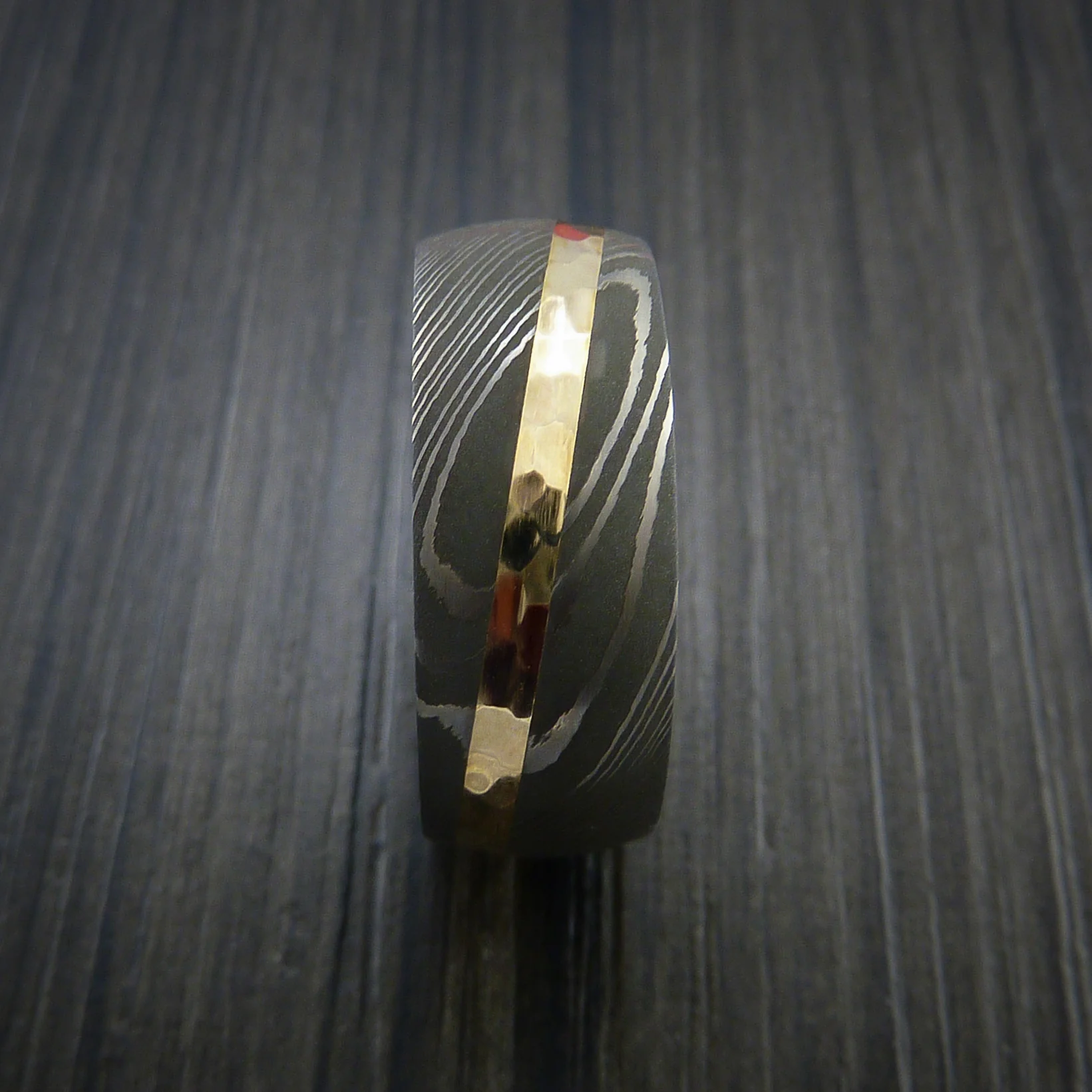 Damascus Steel Diagonal 14K Yellow Gold Men's Ring Wedding Band Custom Made - Image 3