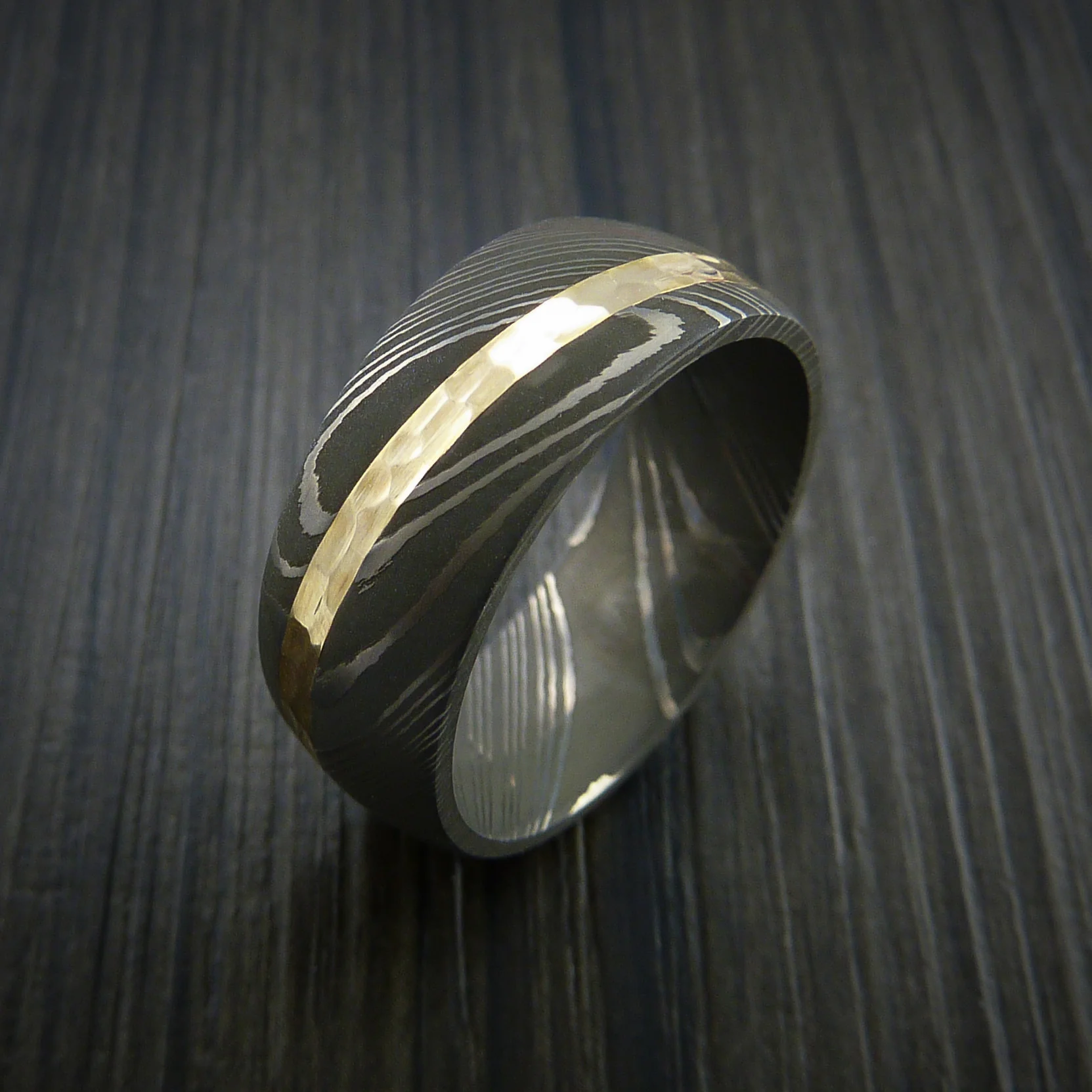 Damascus Steel Diagonal 14K Yellow Gold Men's Ring Wedding Band Custom Made - Image 4
