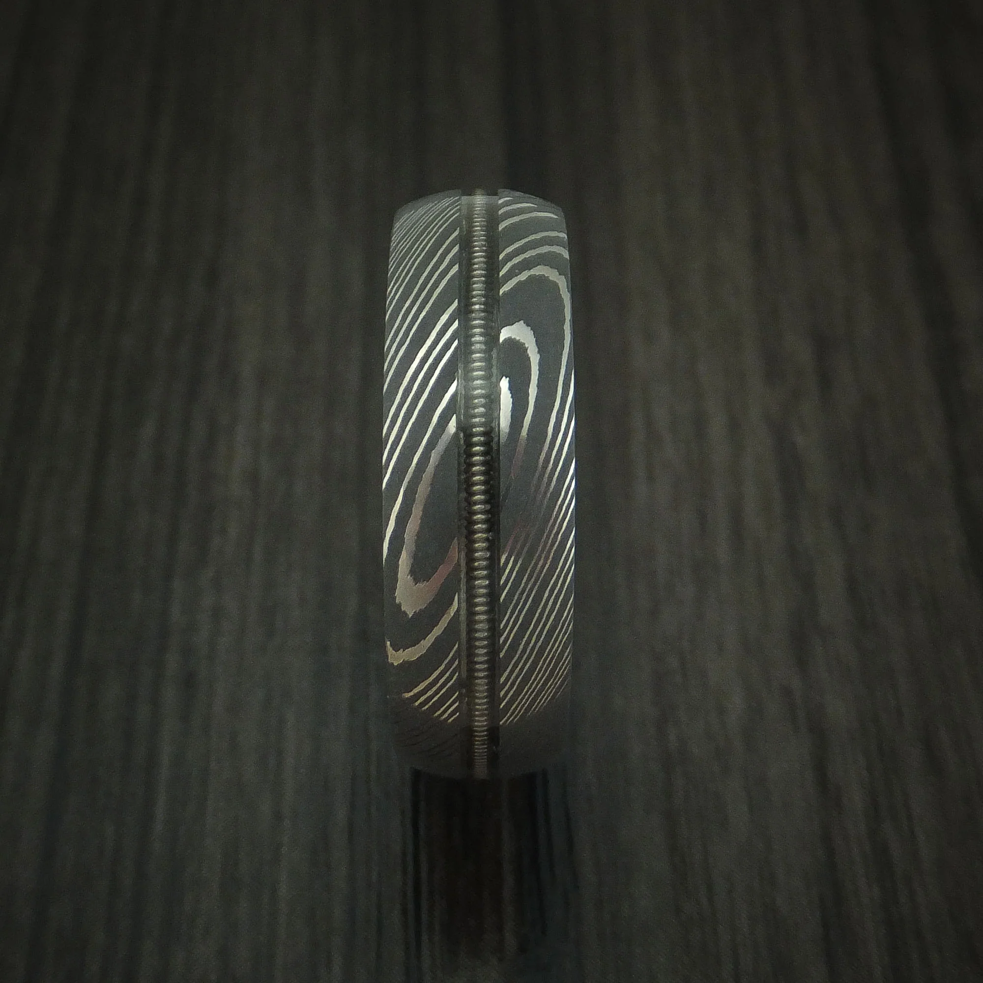Damascus Steel Guitar String Men's Ring with Red Heart Wood Sleeve Custom Made Band - Image 3