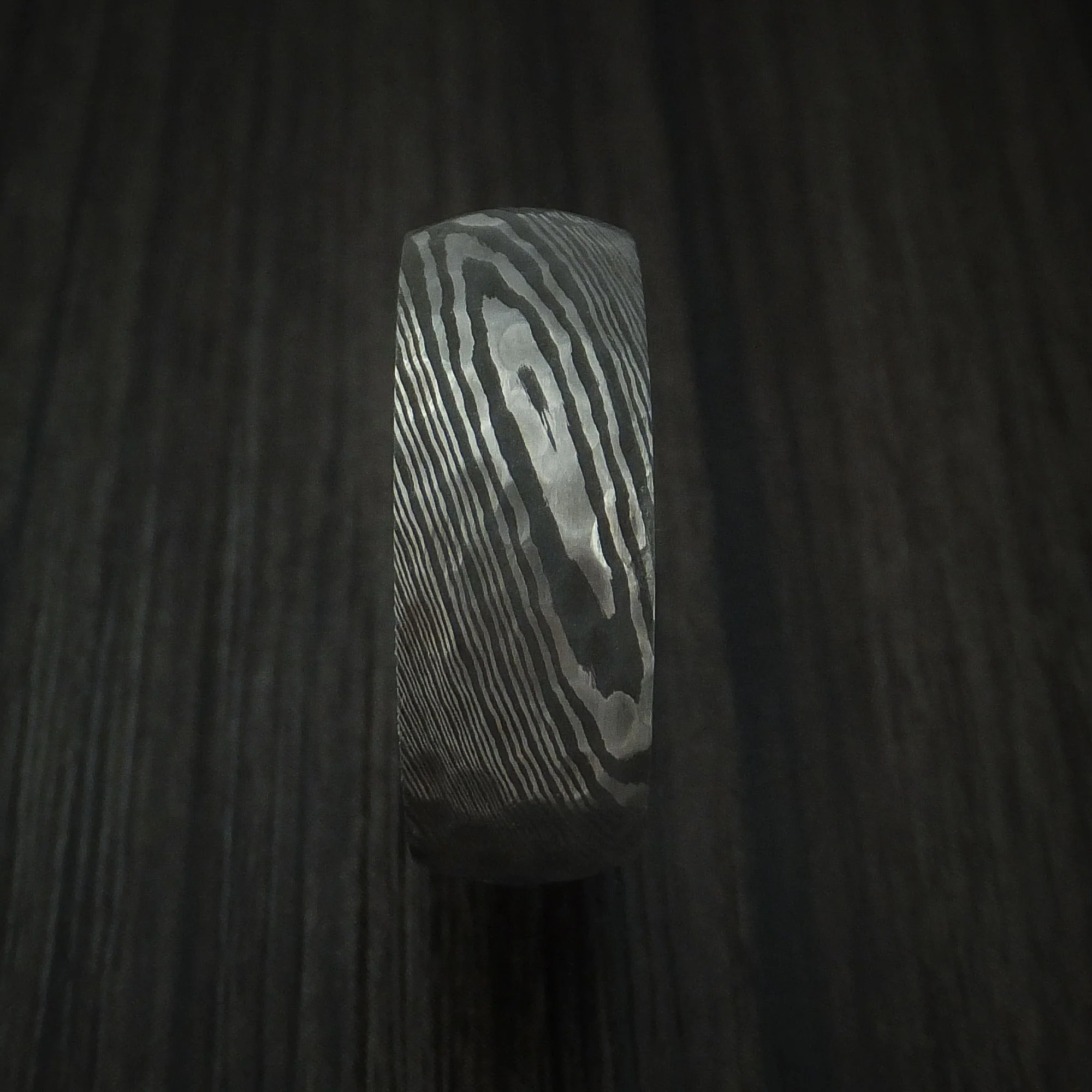 Damascus Steel Hammered Men's Ring with Red Heart Wood Sleeve Custom Made - Image 3