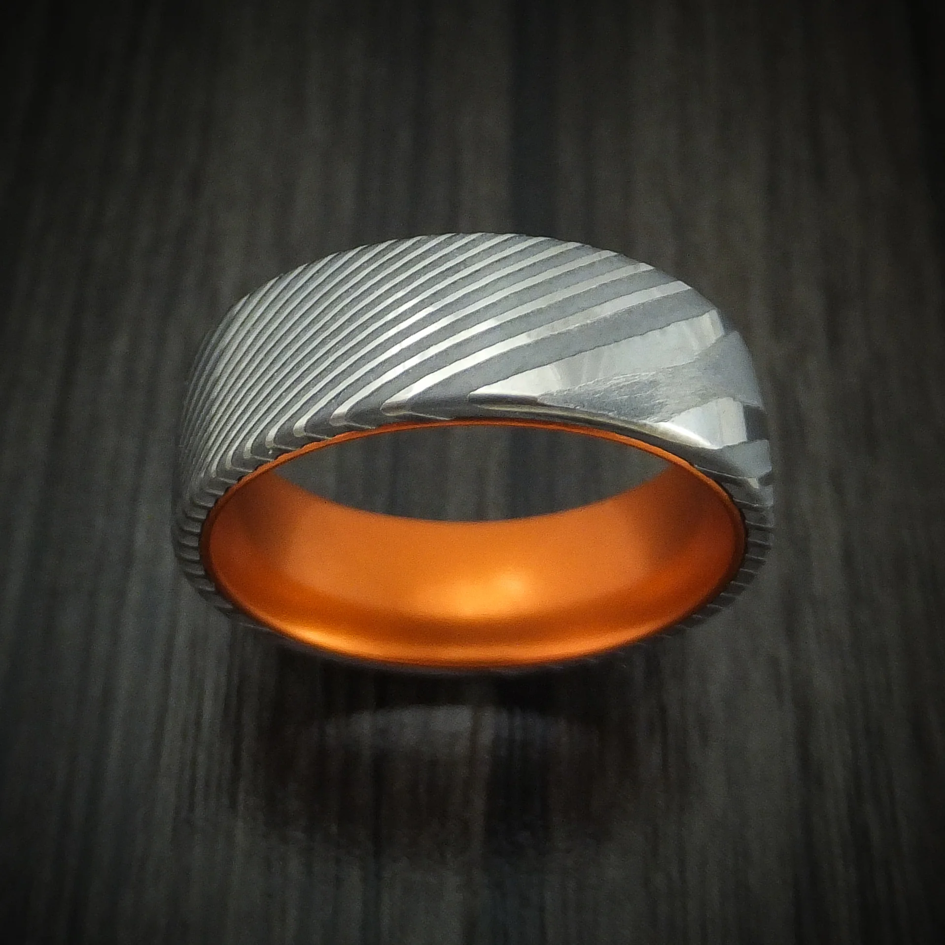 Damascus Steel Men's Ring With Anodized Sleeve Custom Made - Image 2