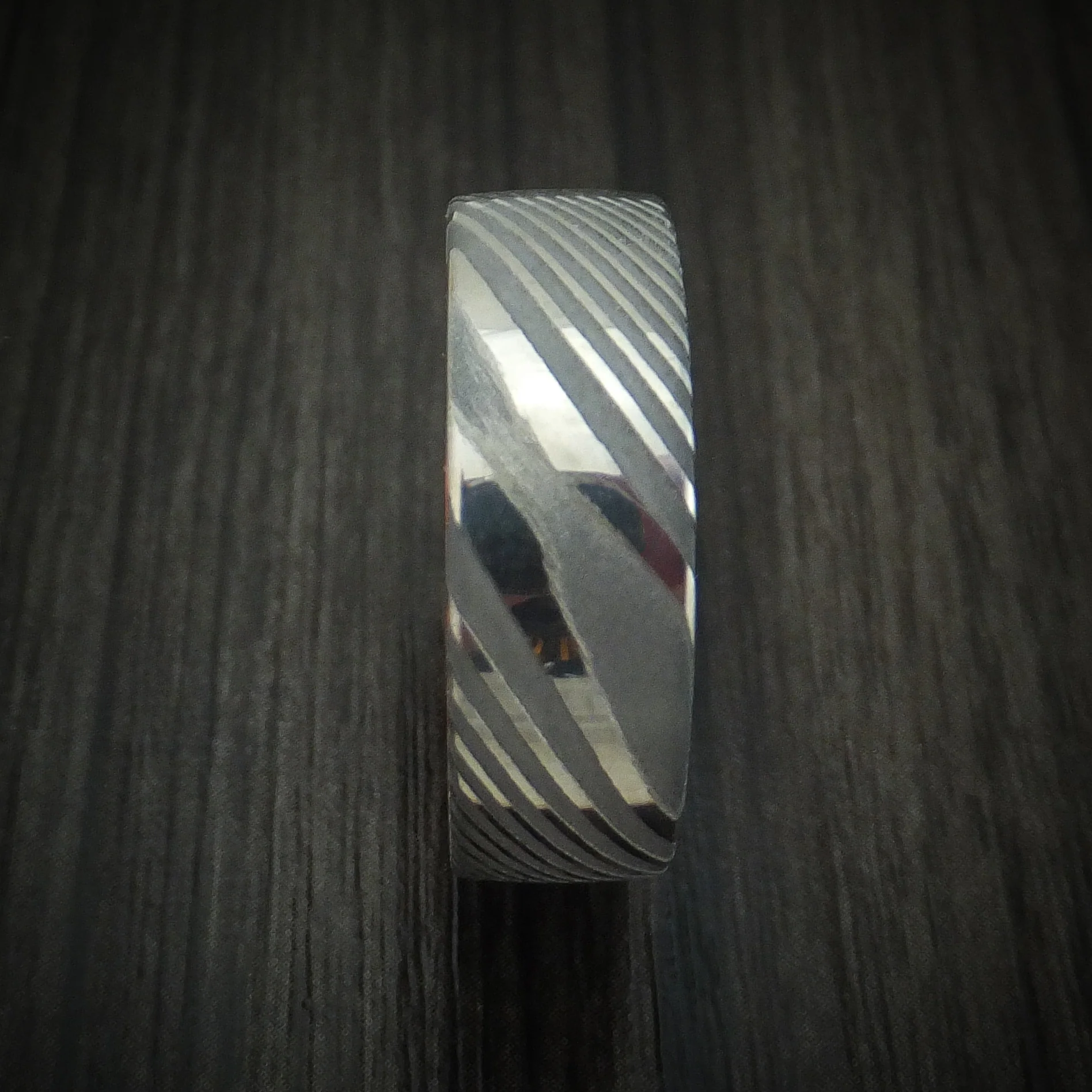Damascus Steel Men's Ring With Anodized Sleeve Custom Made - Image 3