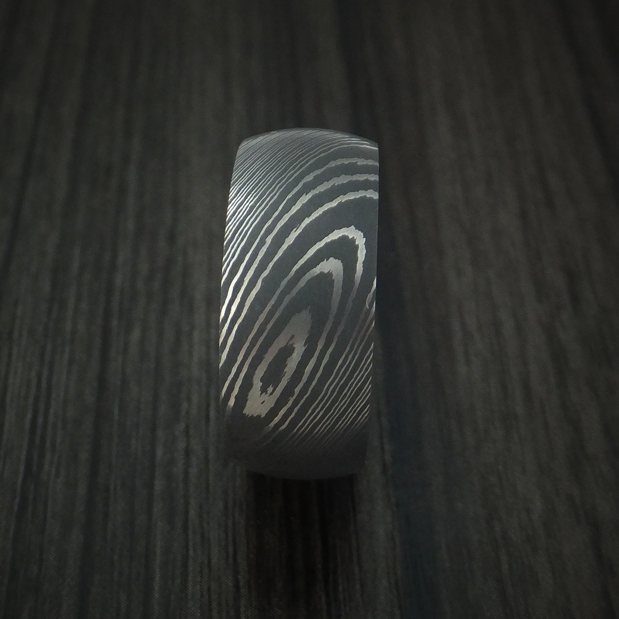 Damascus Steel Men's Ring with Anodized Titanium Interior Sleeve Custom Made - Image 3