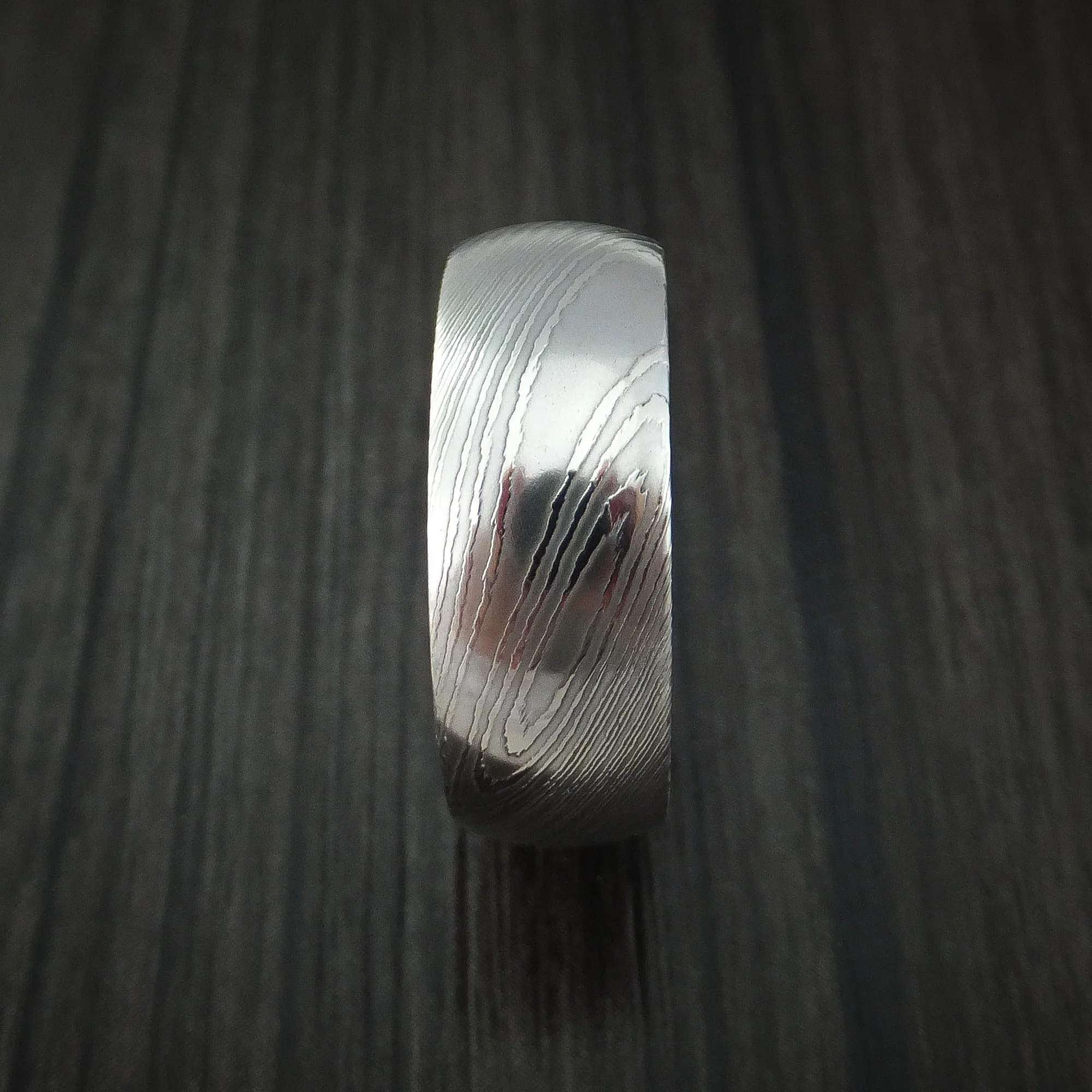 Damascus Steel Men's Ring with Hardwood Interior Sleeve Custom Made - Image 3