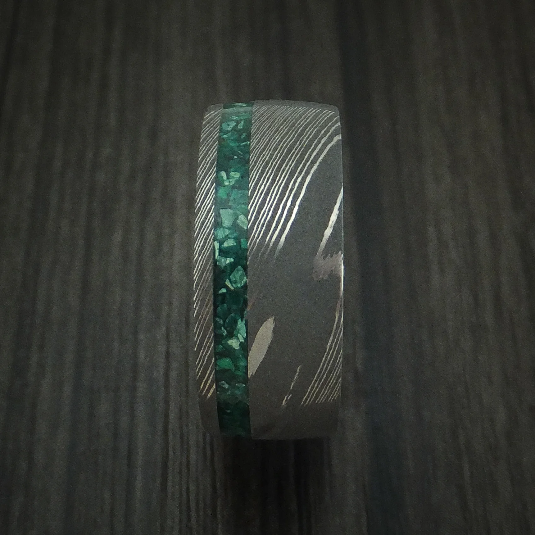 Damascus Steel Men's Ring with Malachite and Antler Custom Made - Image 3