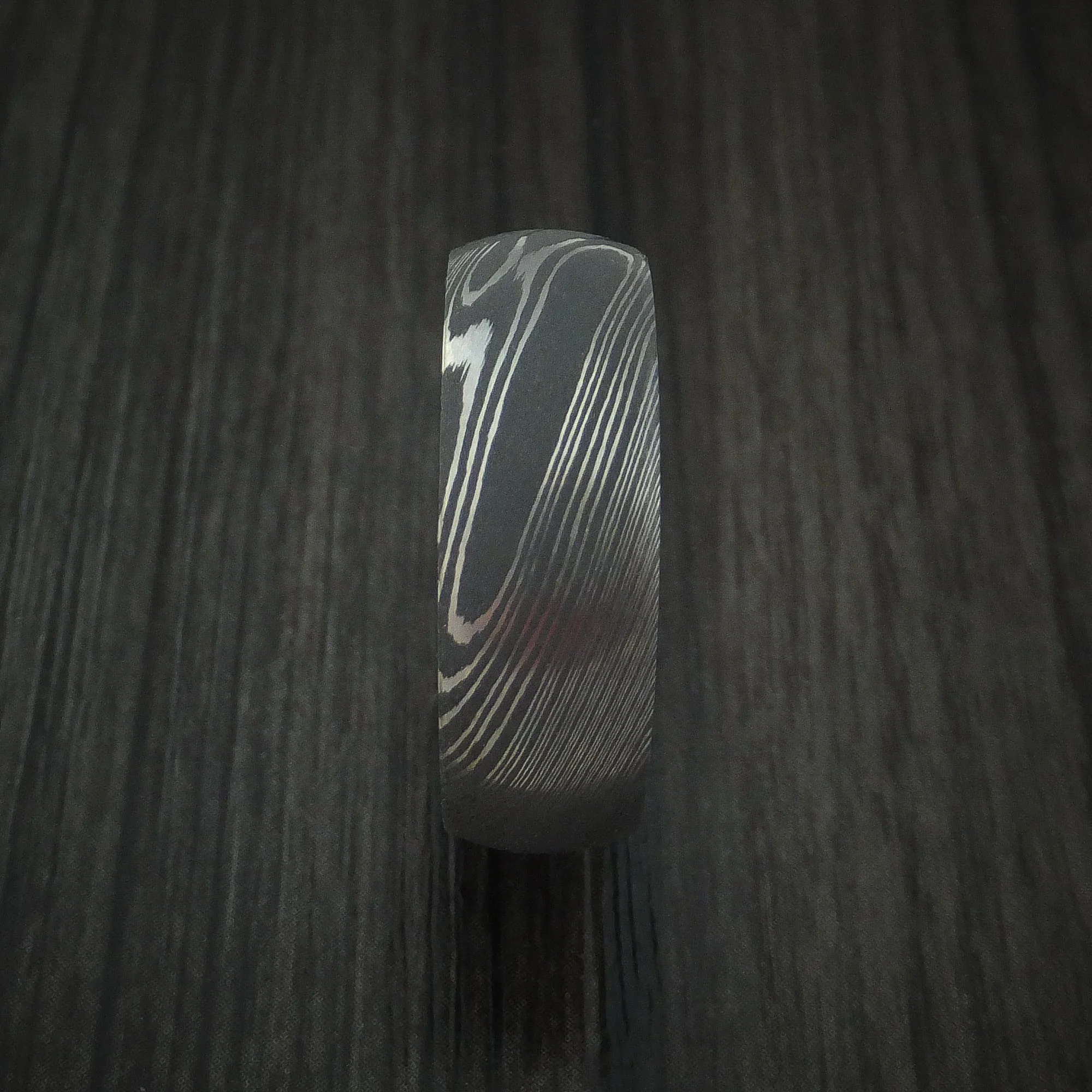 Damascus Steel Men's Ring with Olive Wood Hardwood Interior Sleeve Custom Made - Image 3