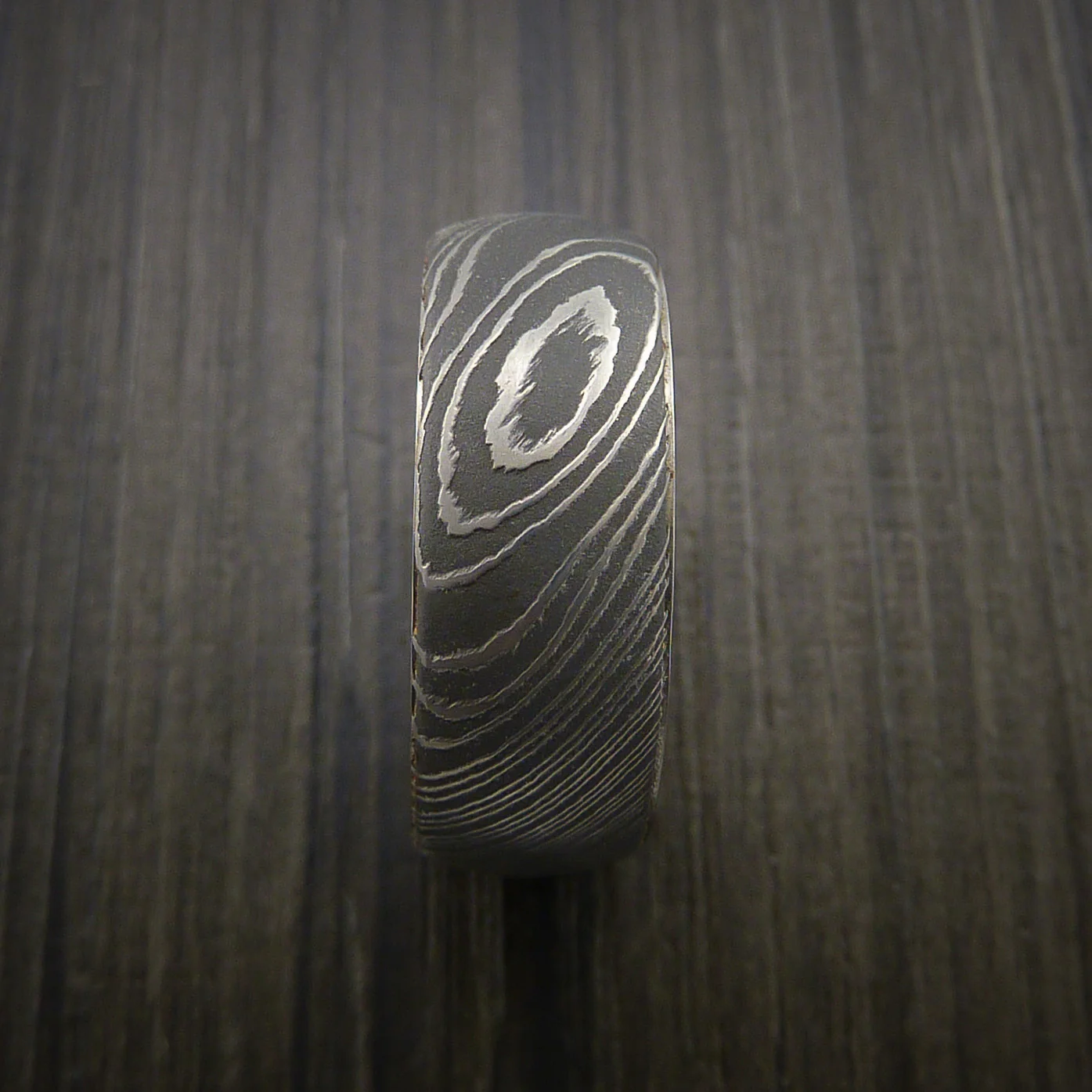 Damascus Steel Men's Ring with Titanium Band inside Sleeve - Image 3