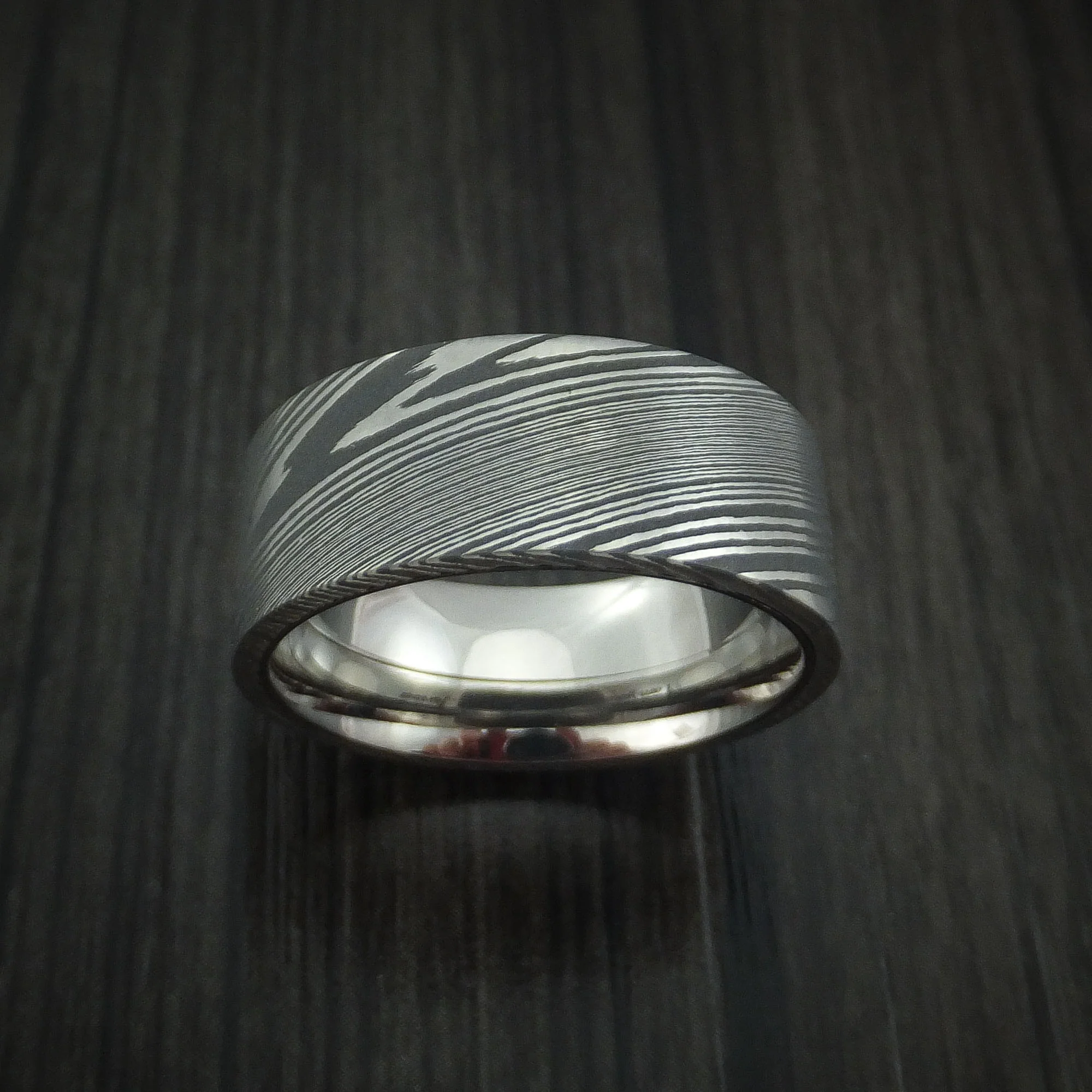 Damascus Steel Men's Ring with Titanium Sleeve Custom Made Band - Image 2