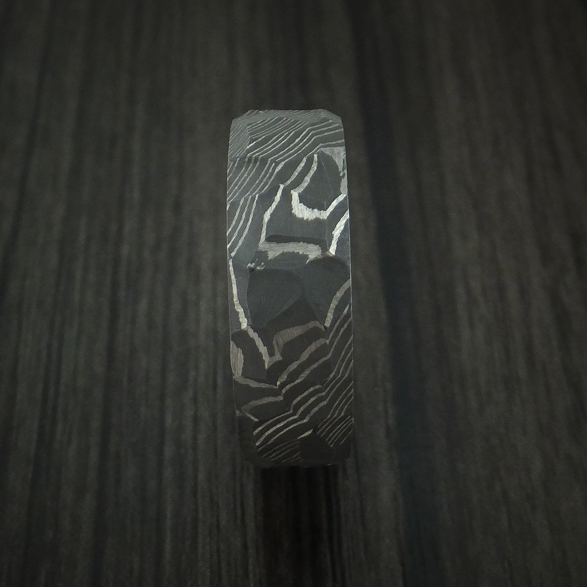 Damascus Steel Rock Hammer Men's Ring with Hardwood Sleeve Custom Made - Image 3