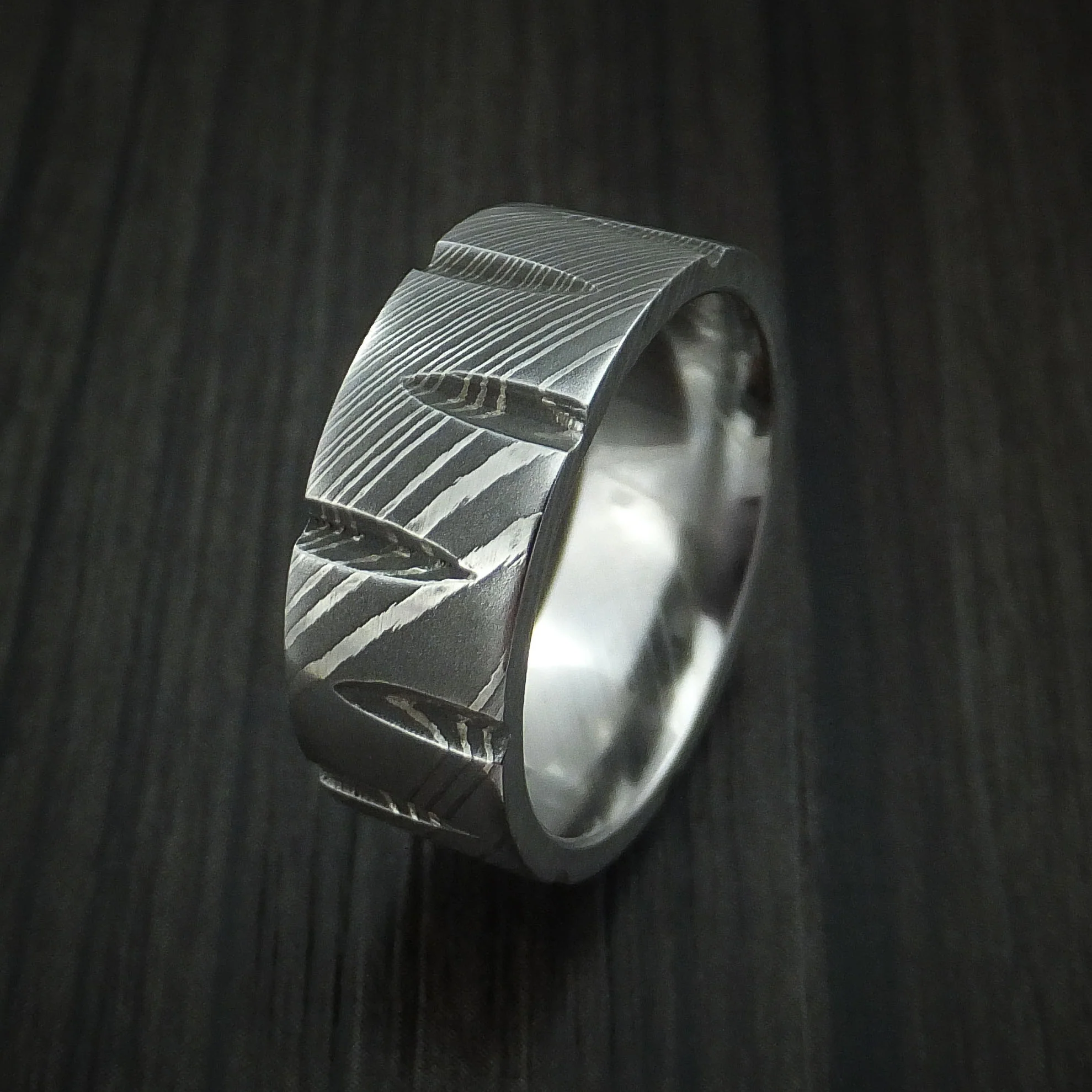 Damascus Steel Wedge Cut Men's Ring Custom Made Band - Image 4