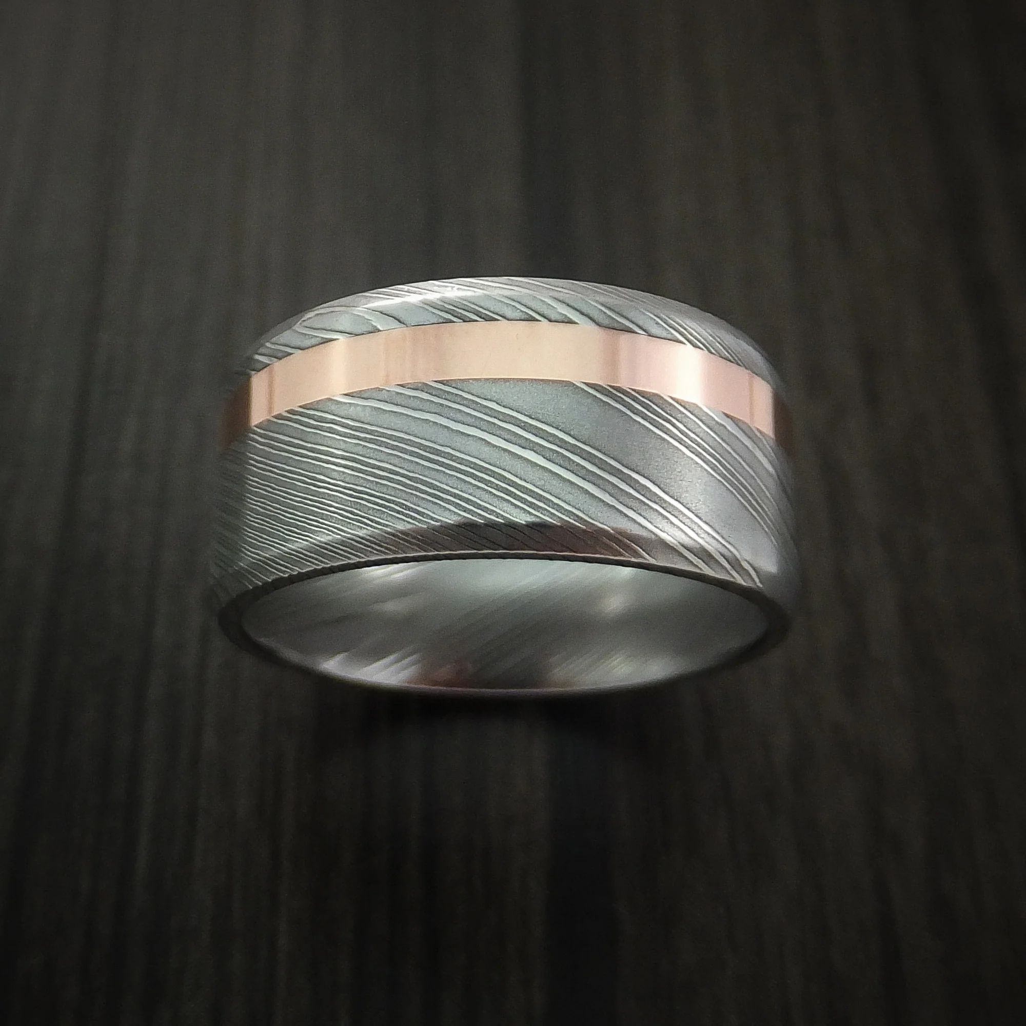 Damascus Steel Wide 14K Rose Gold Men's Ring Wedding Band Custom Made - Image 2