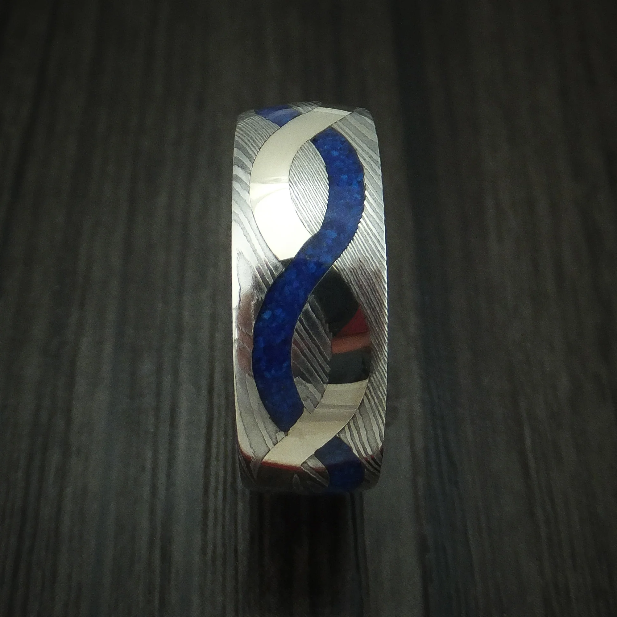 Damascus Steel with 14K Gold and Lapis Infinity Inlay Custom Made - Image 3