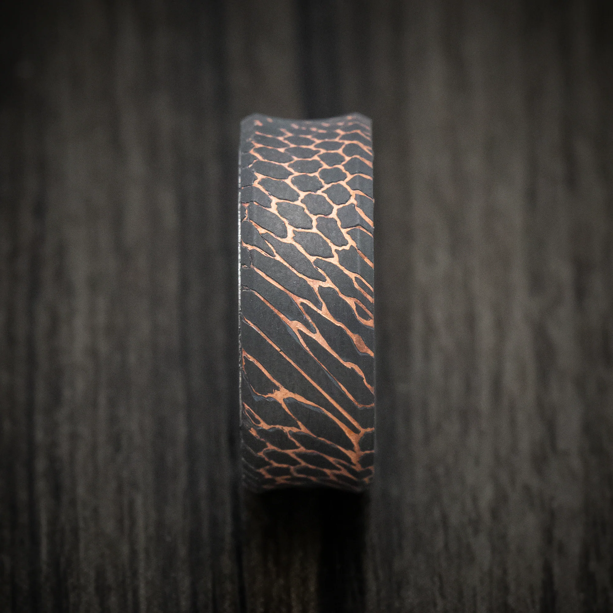 Darkened Superconductor Men's Ring with Sunset Kuro Damascus Steel Sleeve - Image 4