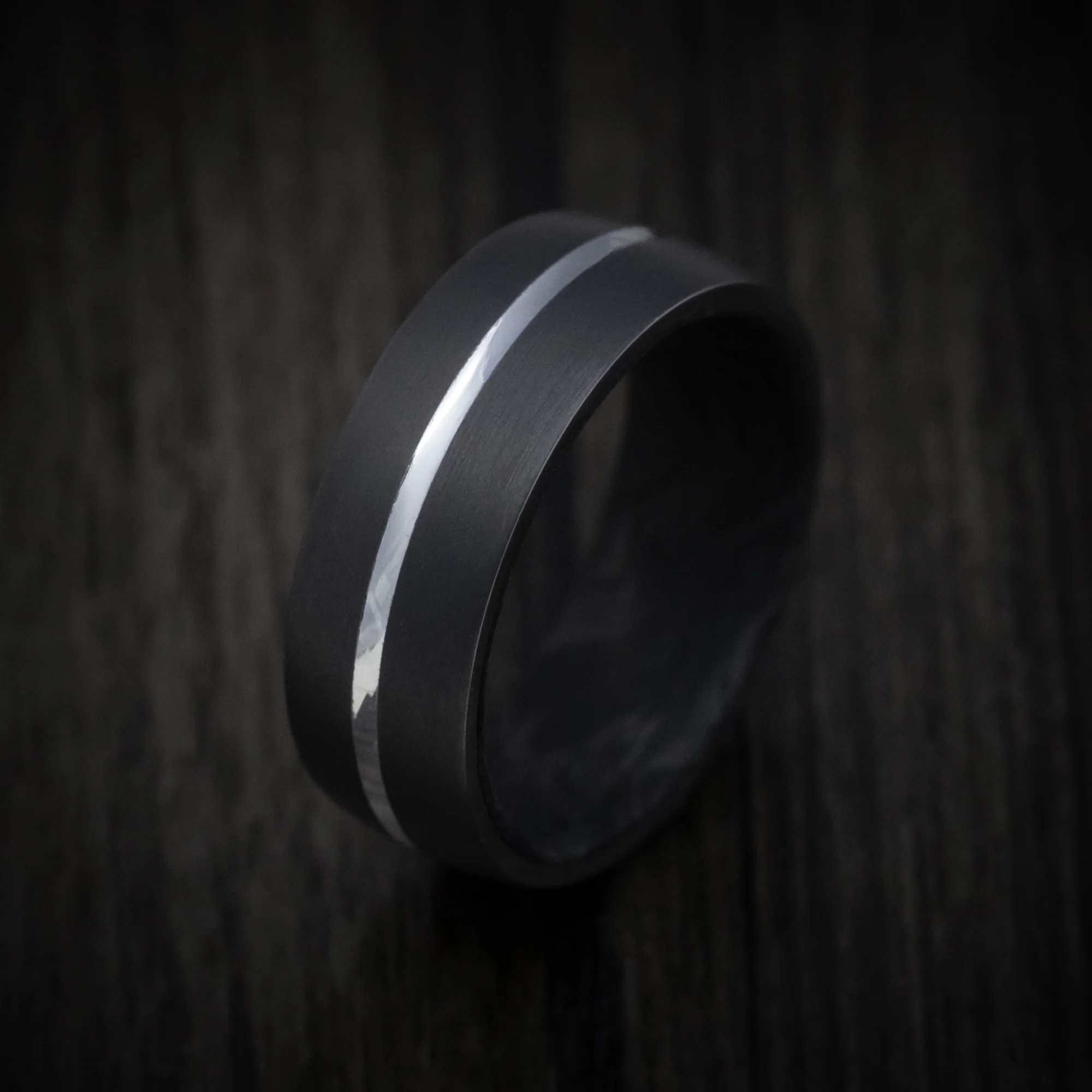 Darkened Tantalum Ring with Supercar Ron Authentic Supercar Exhaust Inlay and Forged Carbon Fiber Sleeve - Image 3