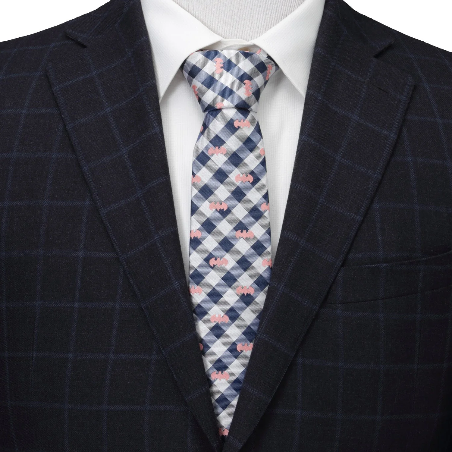 DC Batman Plaid Navy Men's Tie - Image 2