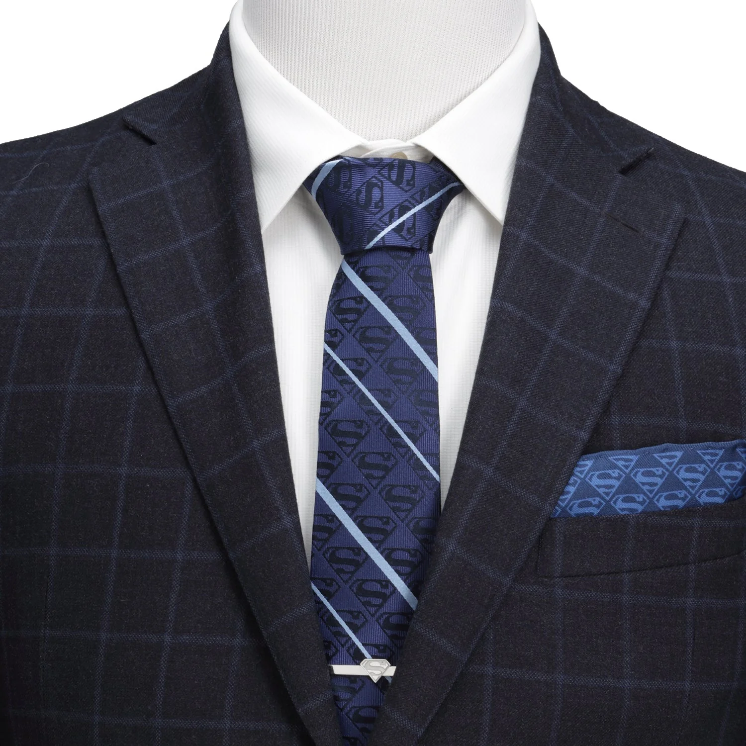 DC Superman Stripe Pattern Blue Silk Men's Tie - Image 2