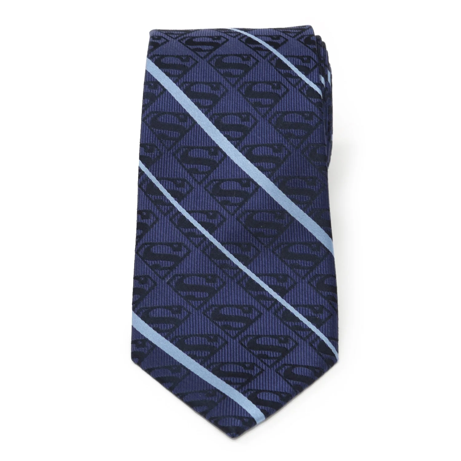 DC Superman Stripe Pattern Blue Silk Men's Tie - Image 3