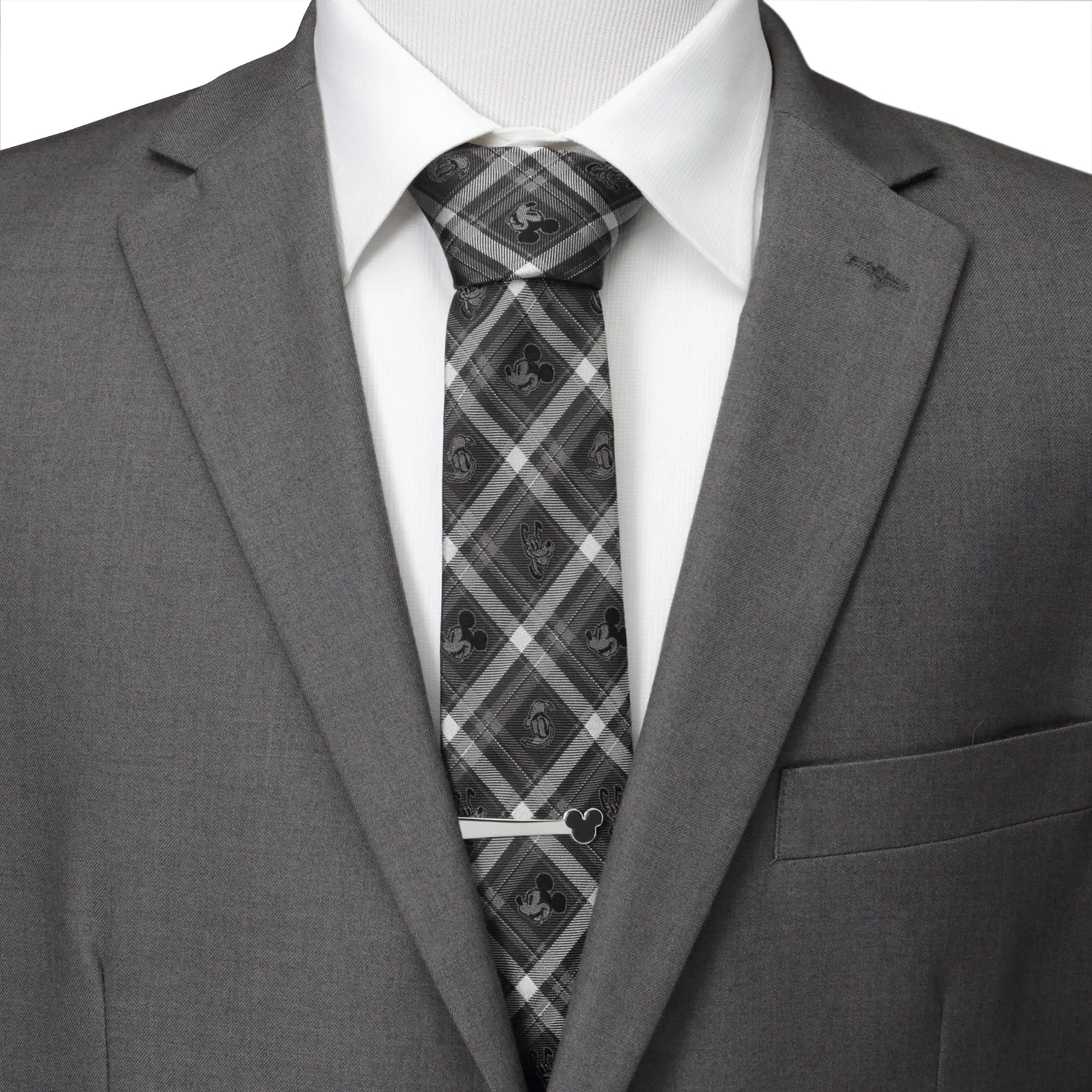 Disney Mickey and Friends Charcoal Plaid Men's Tie - Image 2