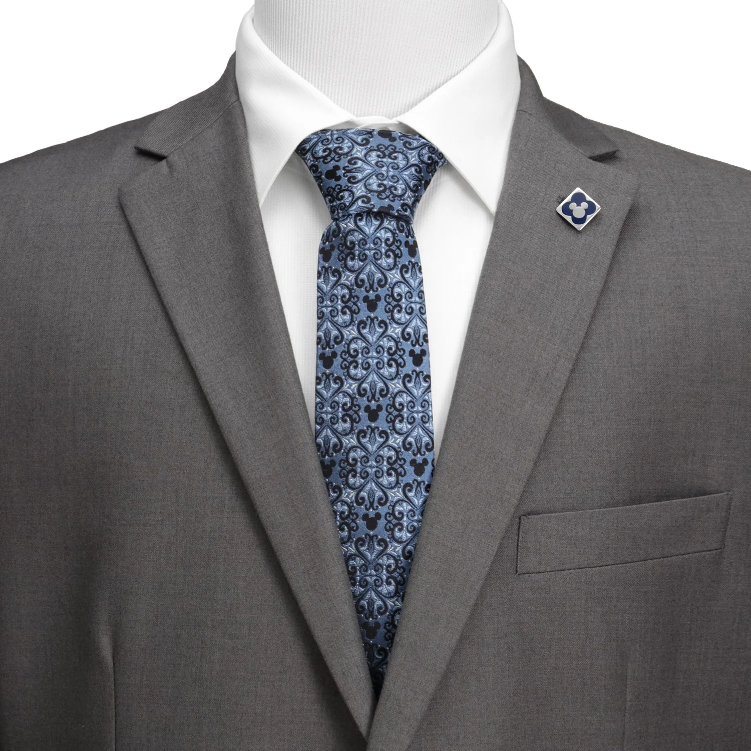 Disney Mickey Mouse Damask Tile Blue Men's Tie - Image 2