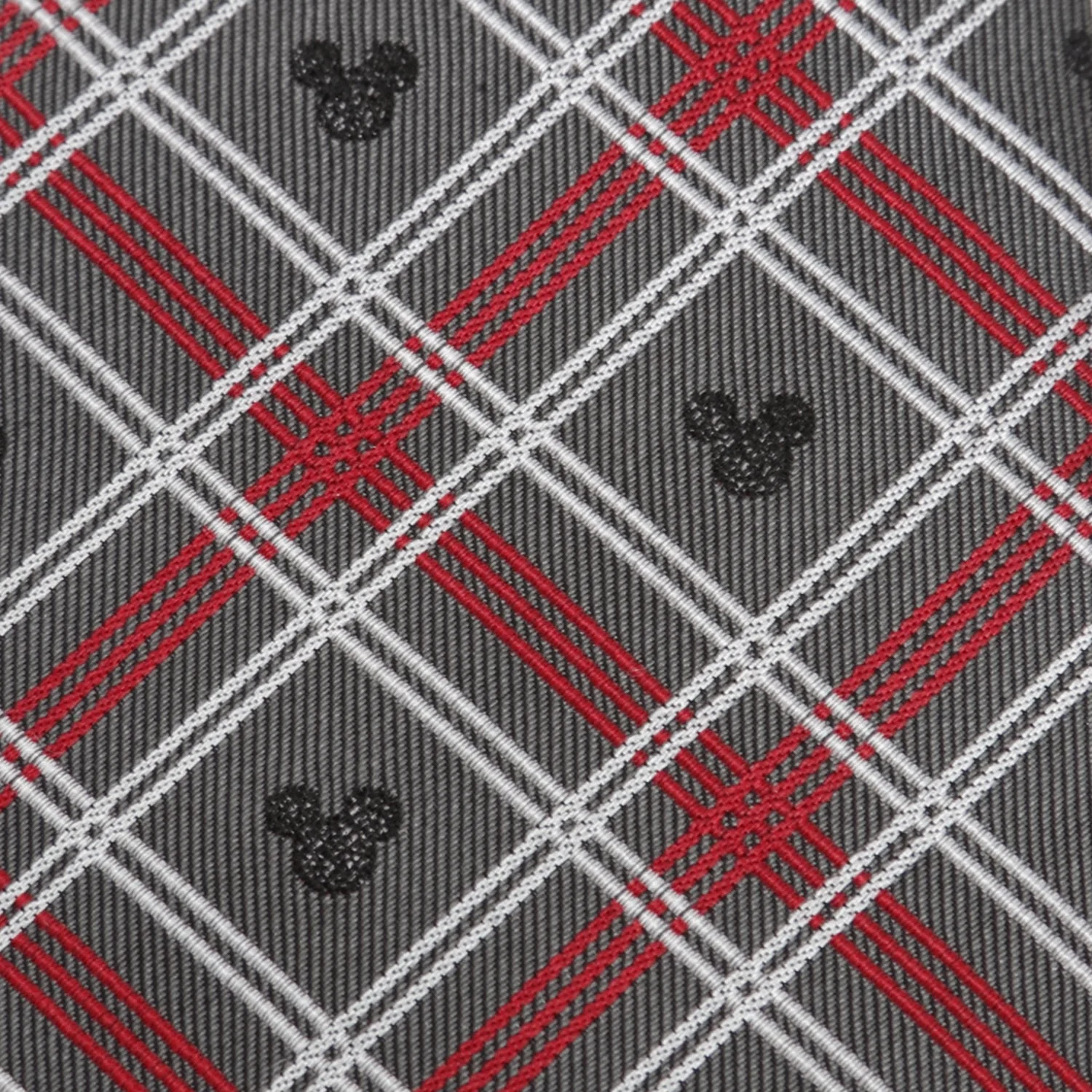 Disney Mickey Mouse Holiday Gray Plaid Silk Men's Tie - Image 5