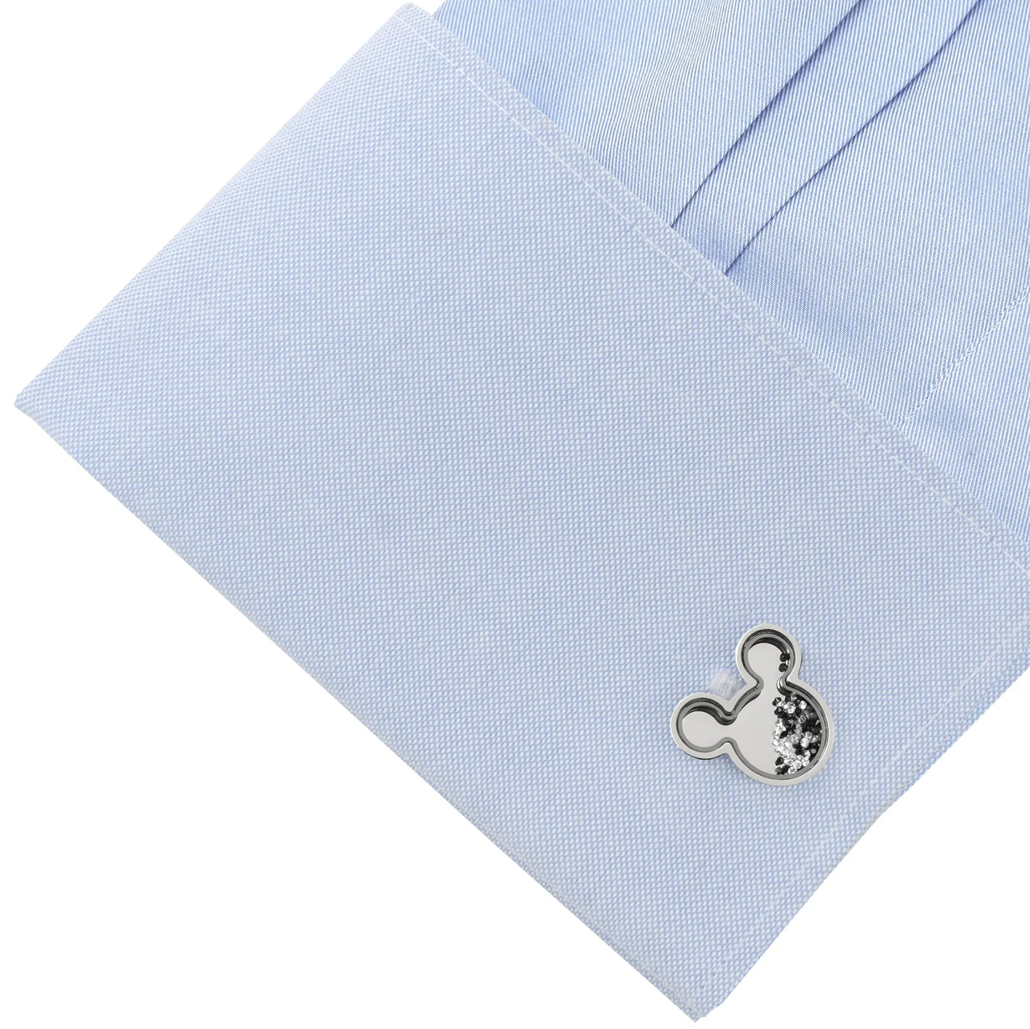 Disney Mickey Mouse Silhouette Floating B/W Crystal Stainless Steel Cufflinks - Image 3