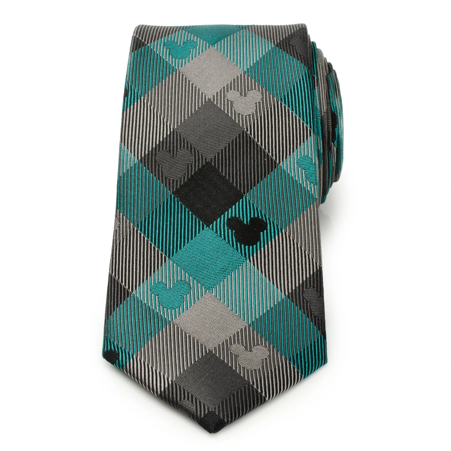 Disney Mickey Mouse Silhouette Teal Plaid Men's Tie - Image 3